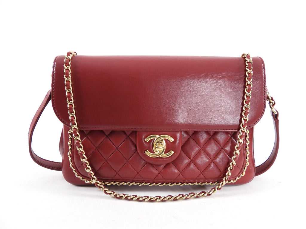 Chanel Red Leather Chain Around Two-Way Flap Bag
