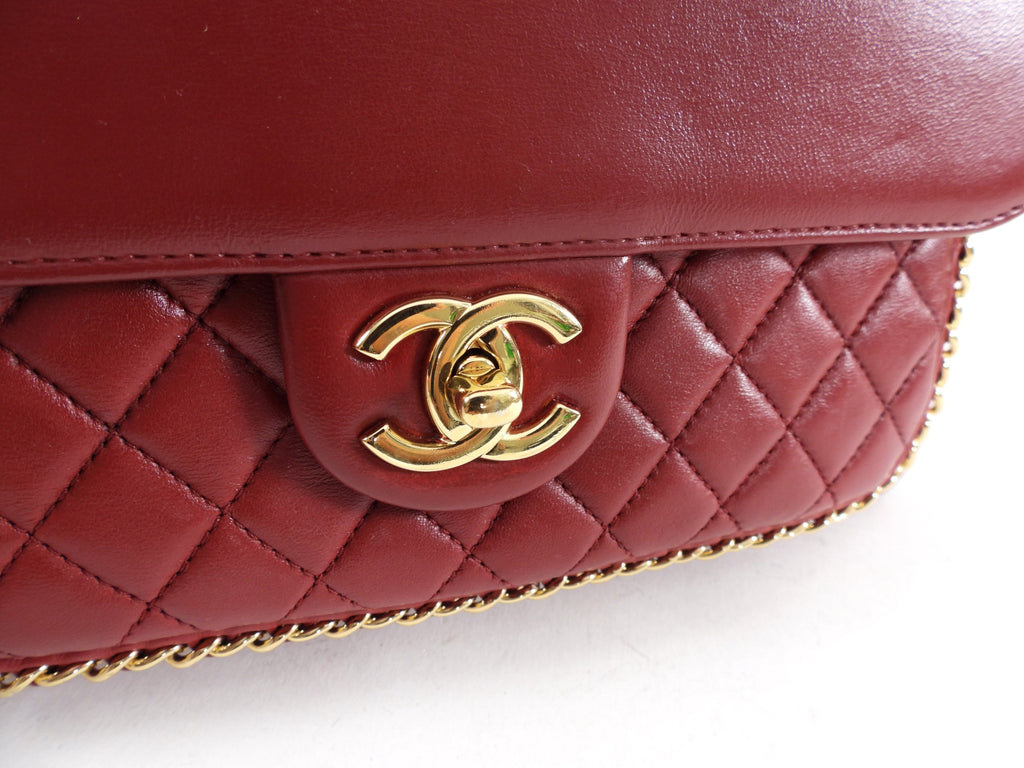 Chanel Red Leather Chain Around Two-Way Flap Bag