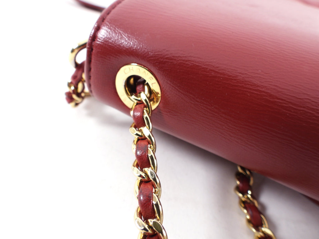 Chanel Red Leather Chain Around Two-Way Flap Bag