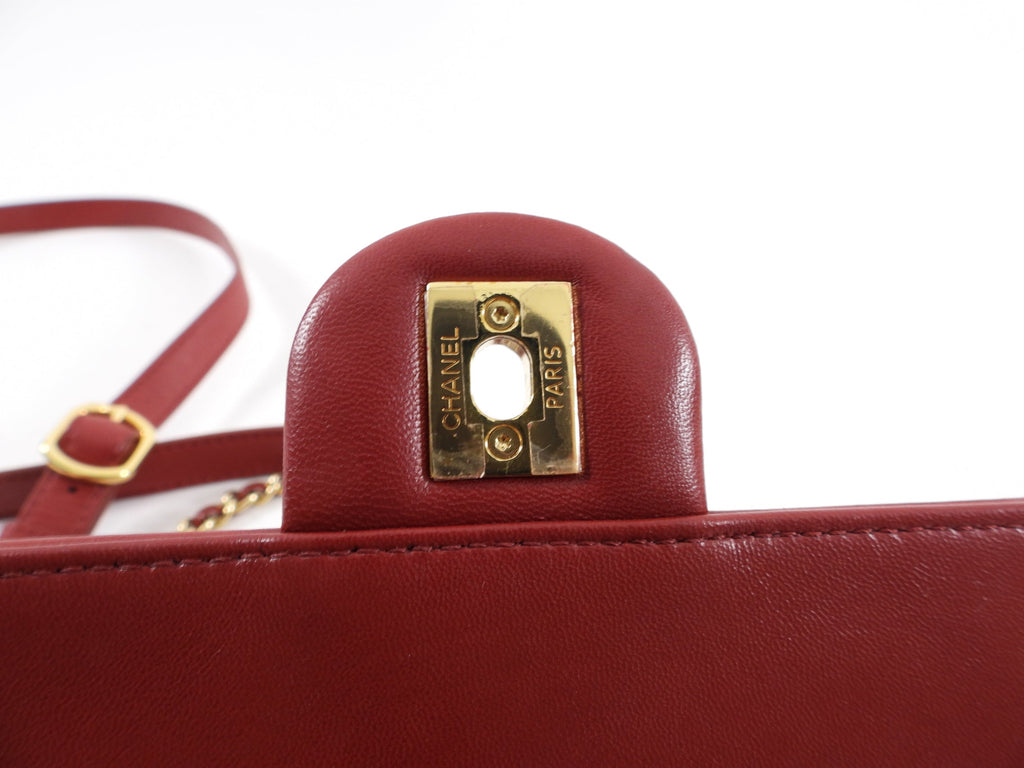 Chanel Red Leather Chain Around Two-Way Flap Bag