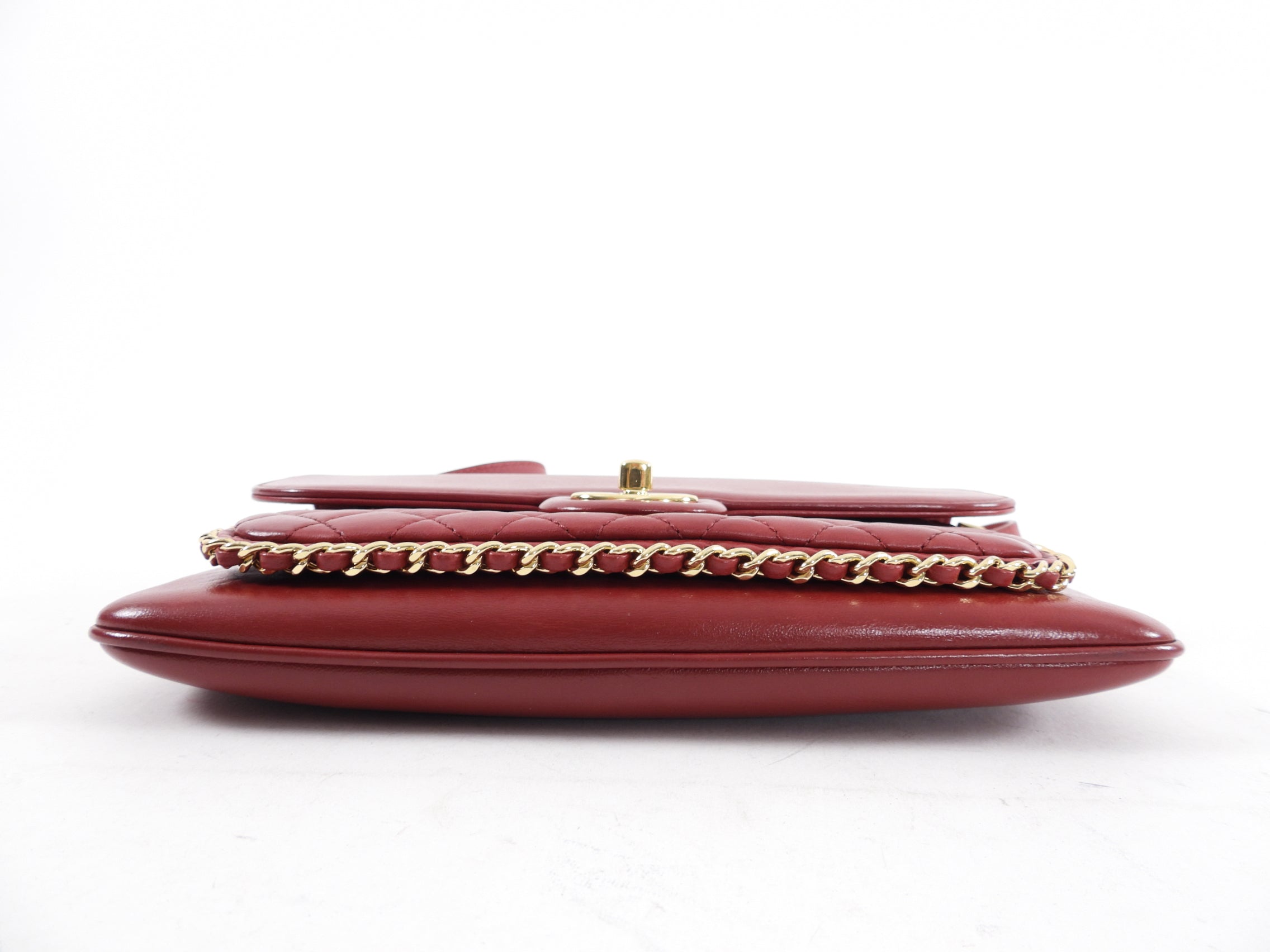 Chanel Red Leather Chain Around Two-Way Flap Bag