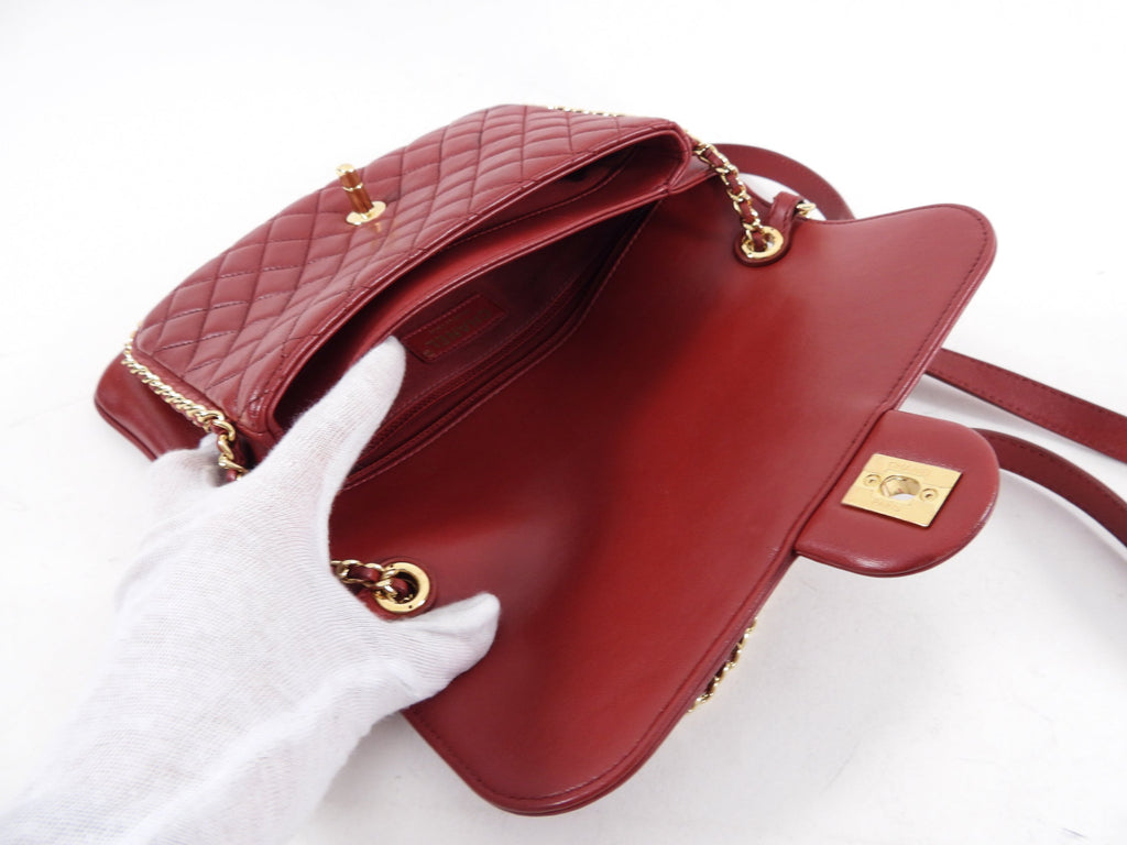Chanel Red Leather Chain Around Two-Way Flap Bag