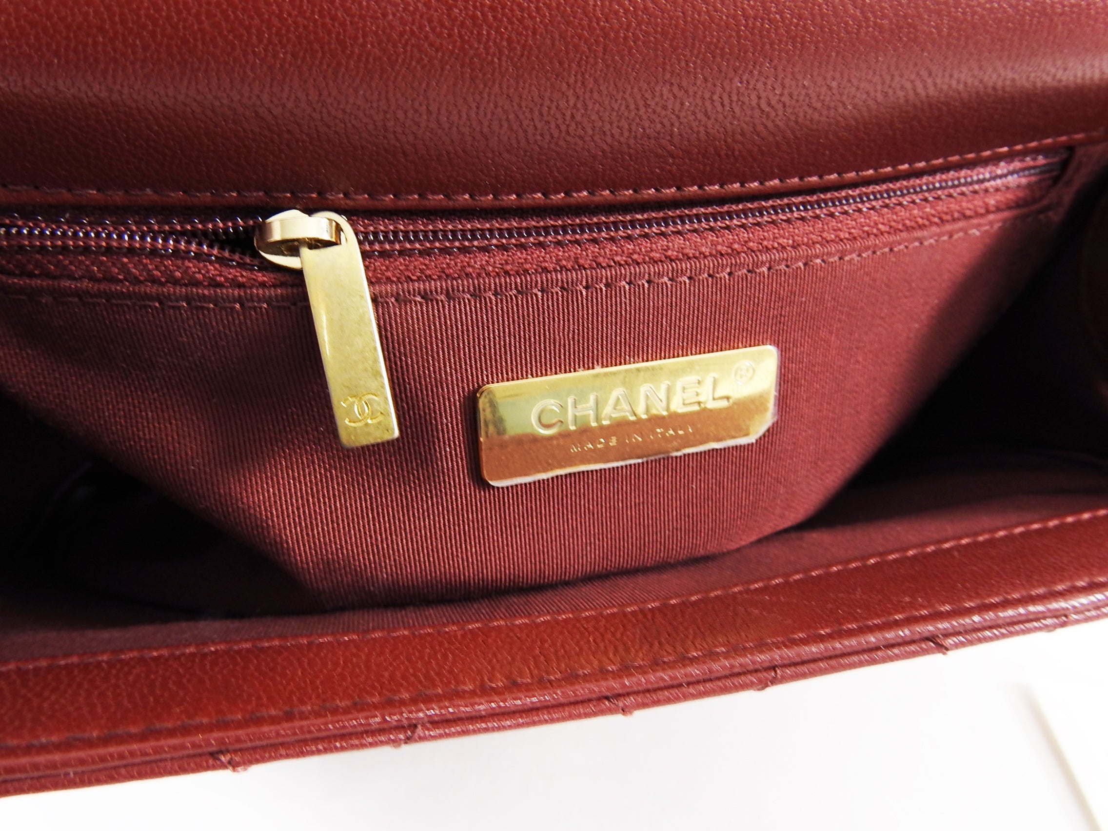 Chanel 19B Burgundy Red Quilted Top Handle Flap Bag