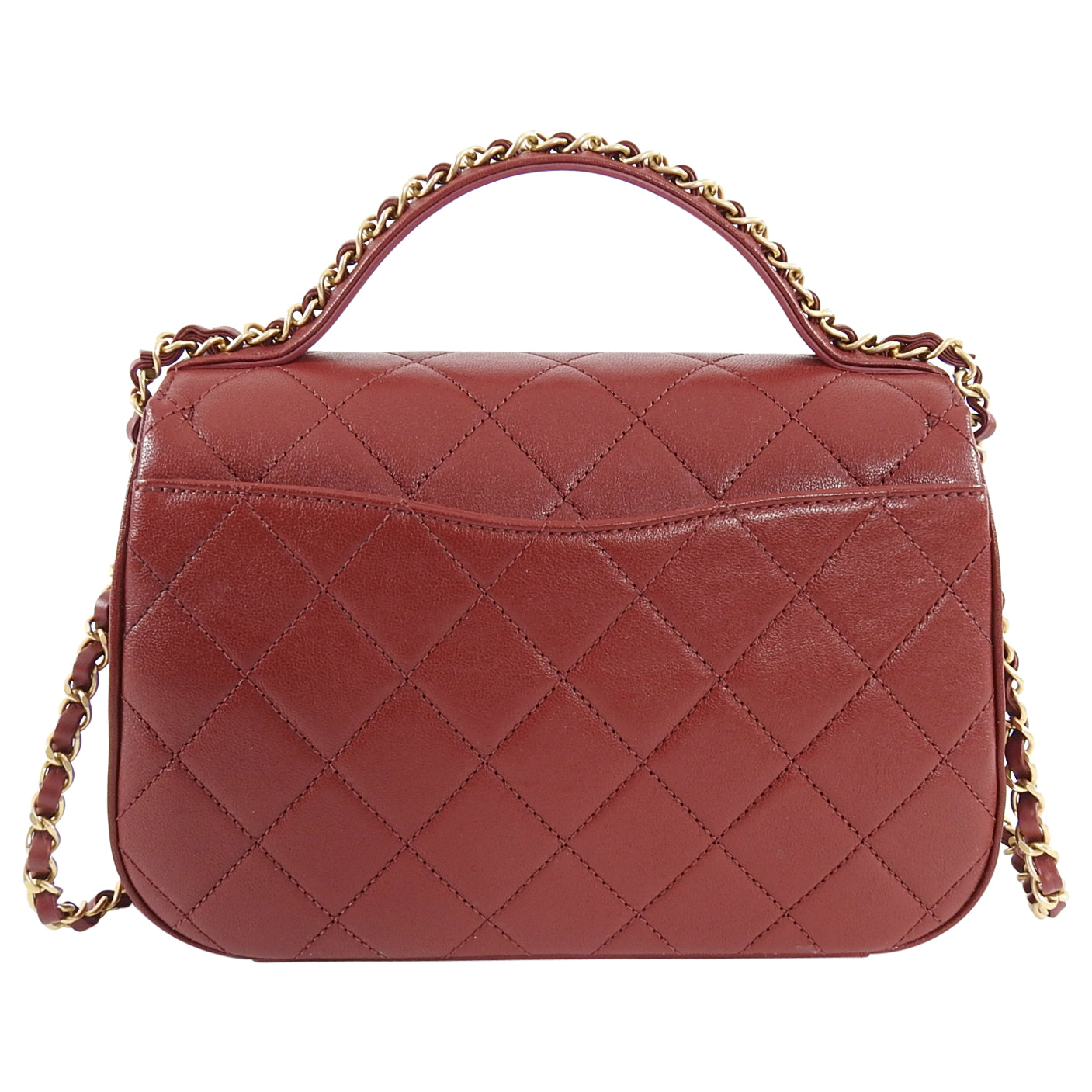 Chanel 19B Burgundy Red Quilted Top Handle Flap Bag