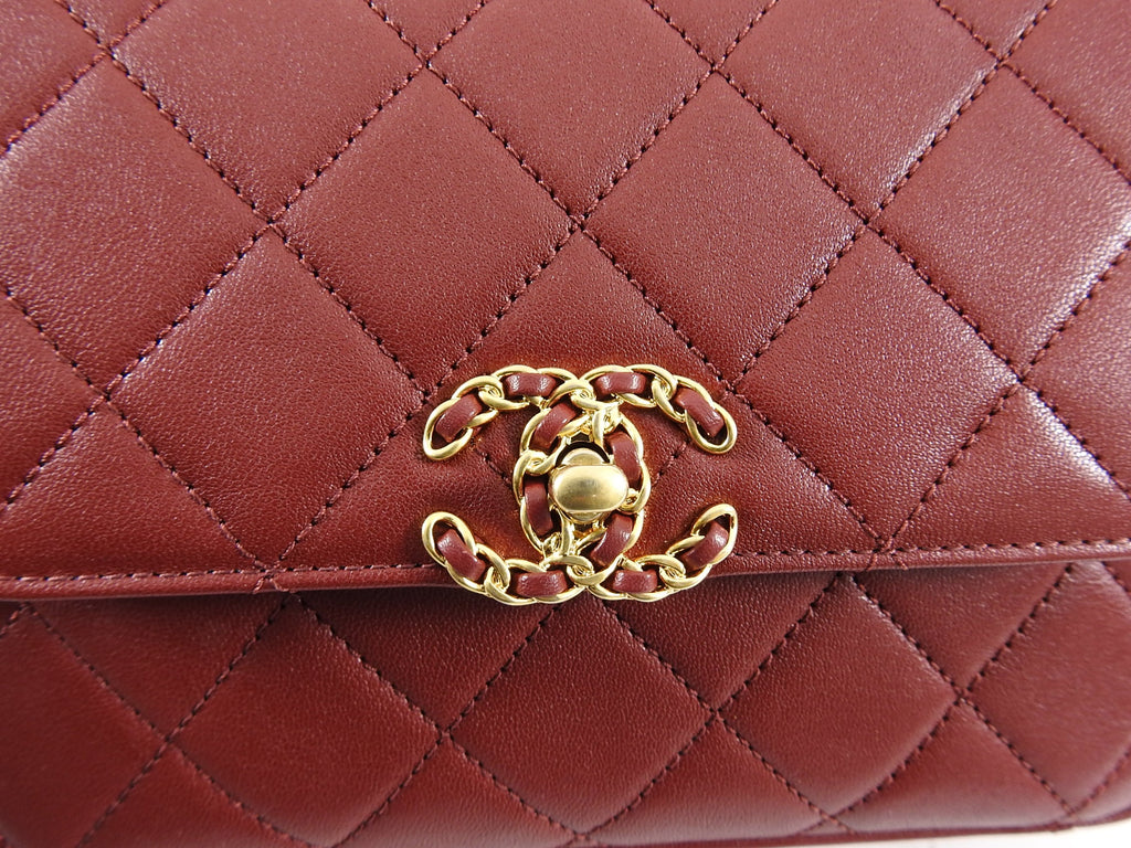 Chanel 19B Burgundy Red Quilted Top Handle Flap Bag