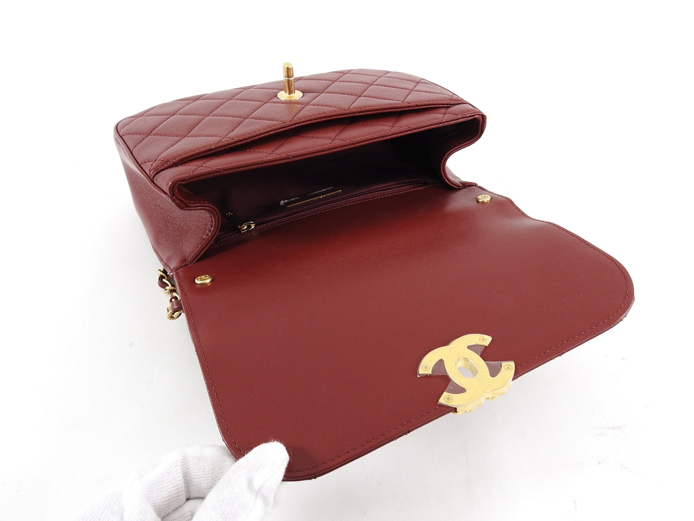 Chanel 19B Burgundy Red Quilted Top Handle Flap Bag