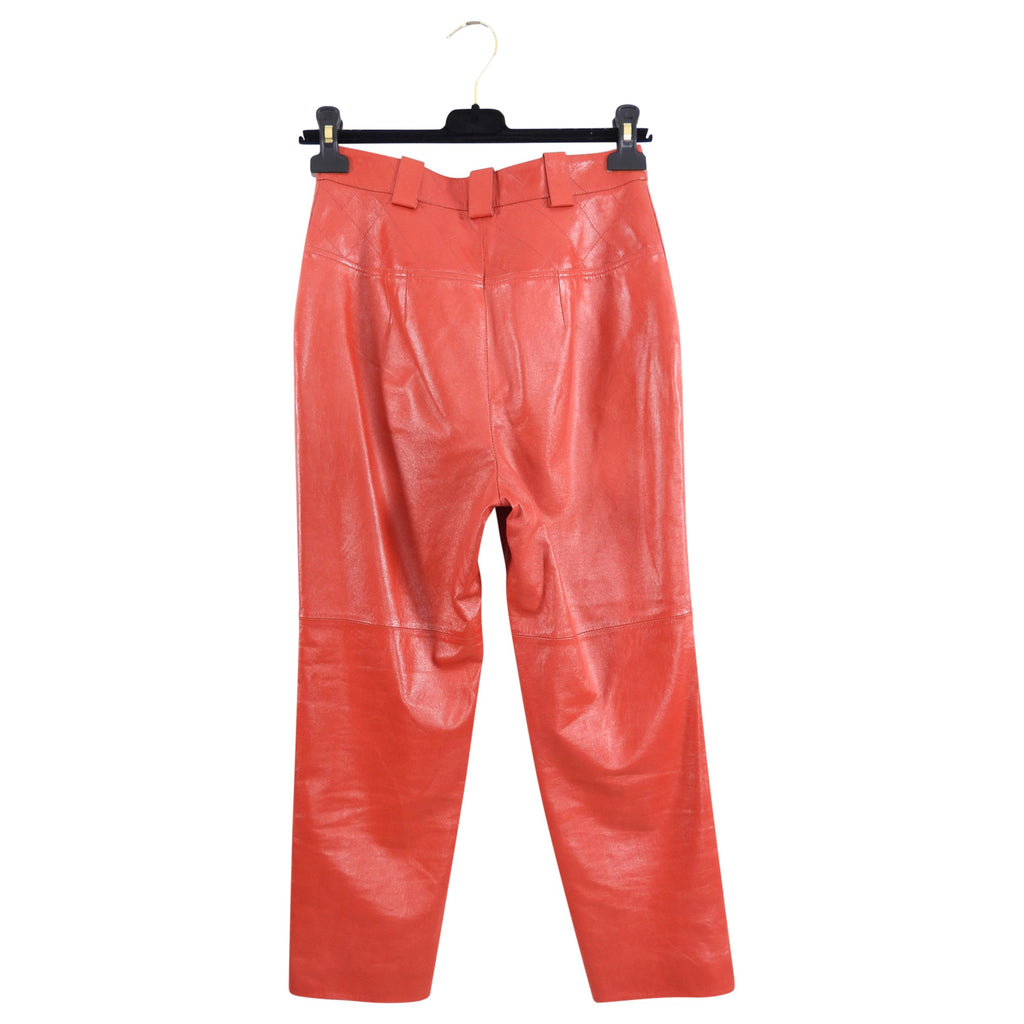 Chanel Red Lambskin Leather High Waist Slim Jeans / Pants - FR36 (XS)