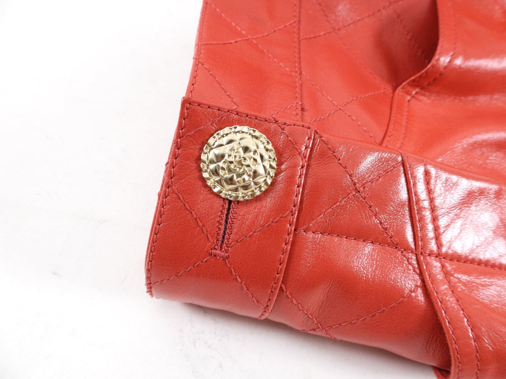 Chanel Red Lambskin Leather High Waist Slim Jeans / Pants - FR36 (XS)