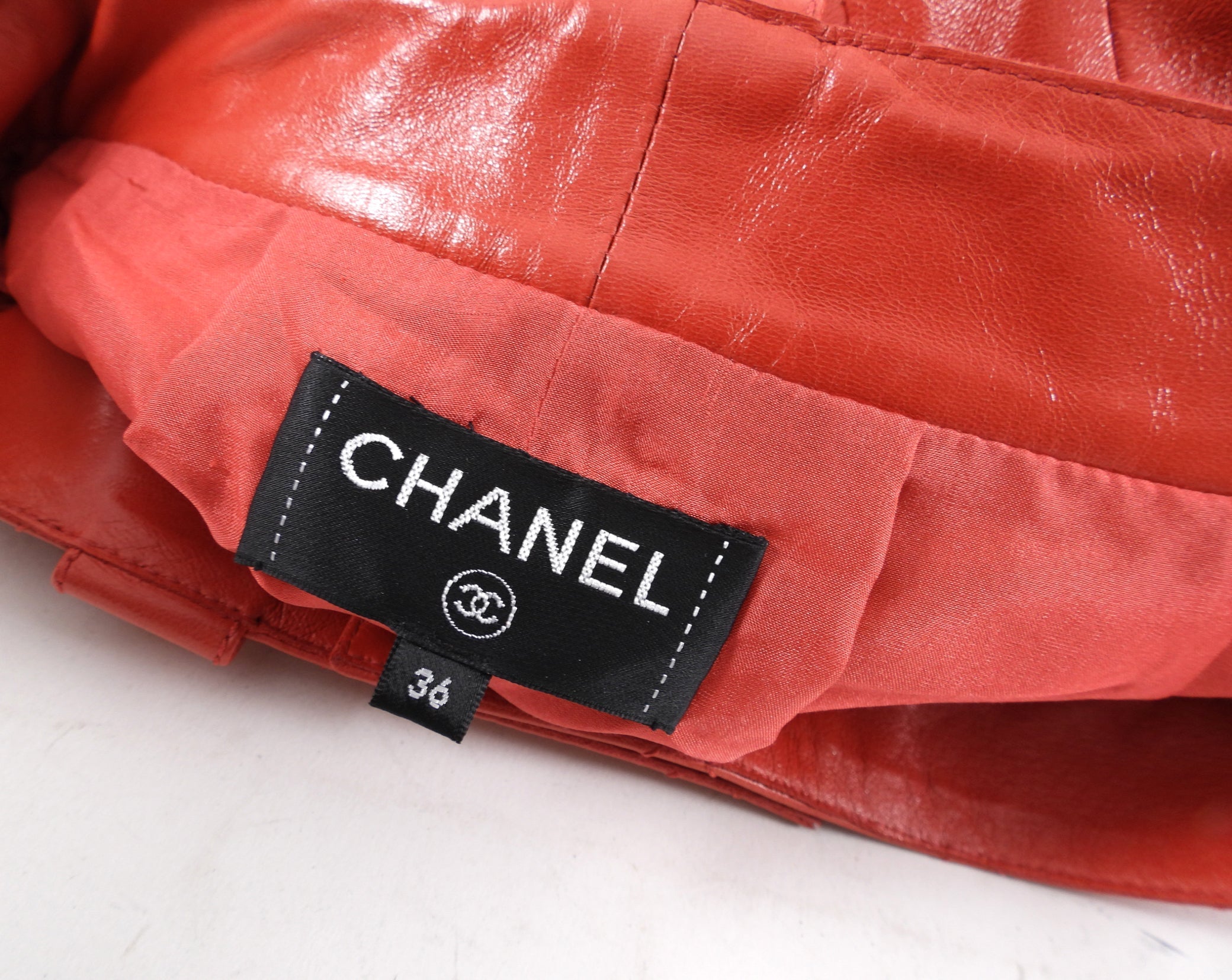 Chanel Red Lambskin Leather High Waist Slim Jeans / Pants - FR36 (XS)