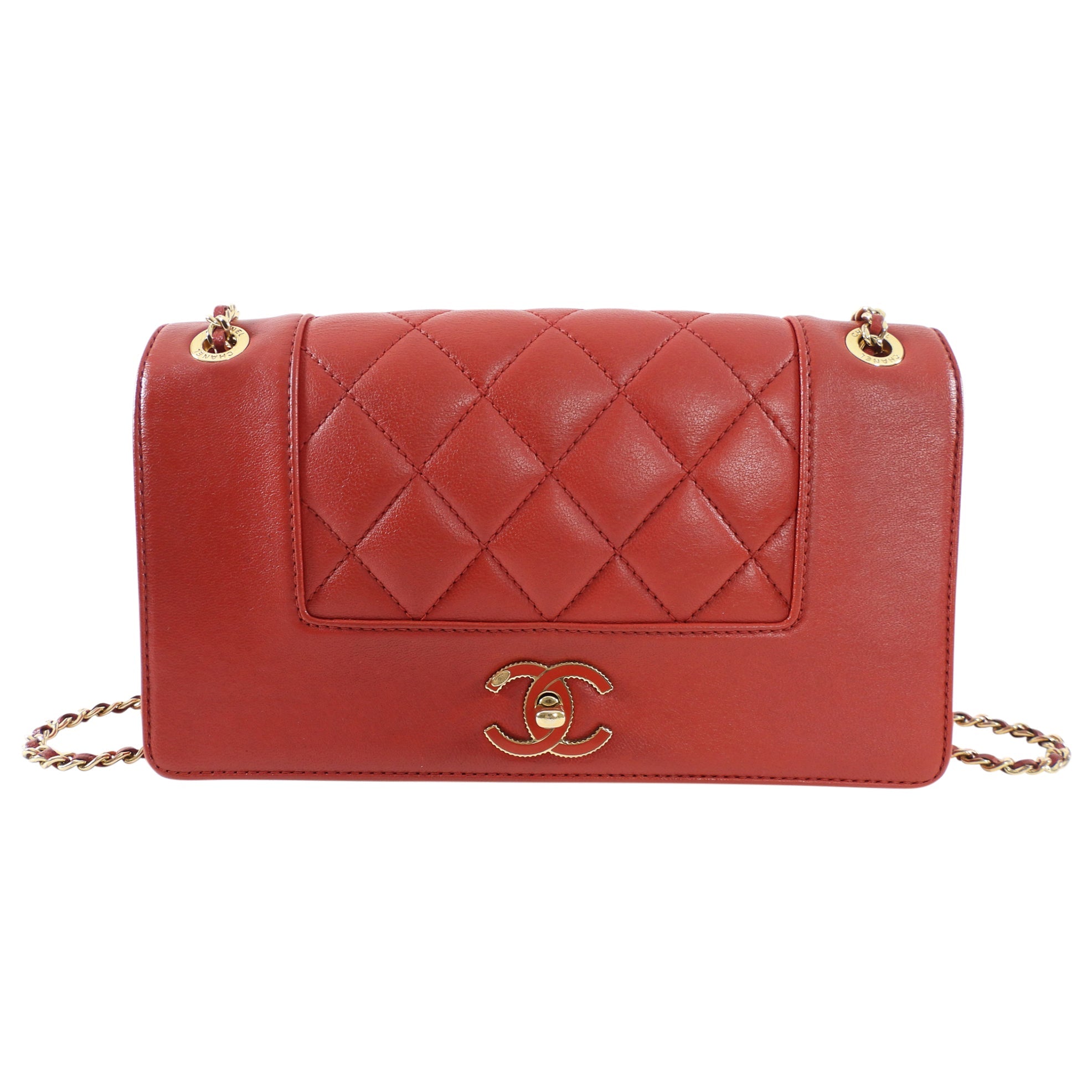 Chanel Red Leather Quilted Mademoiselle Medium Flap Bag GHW