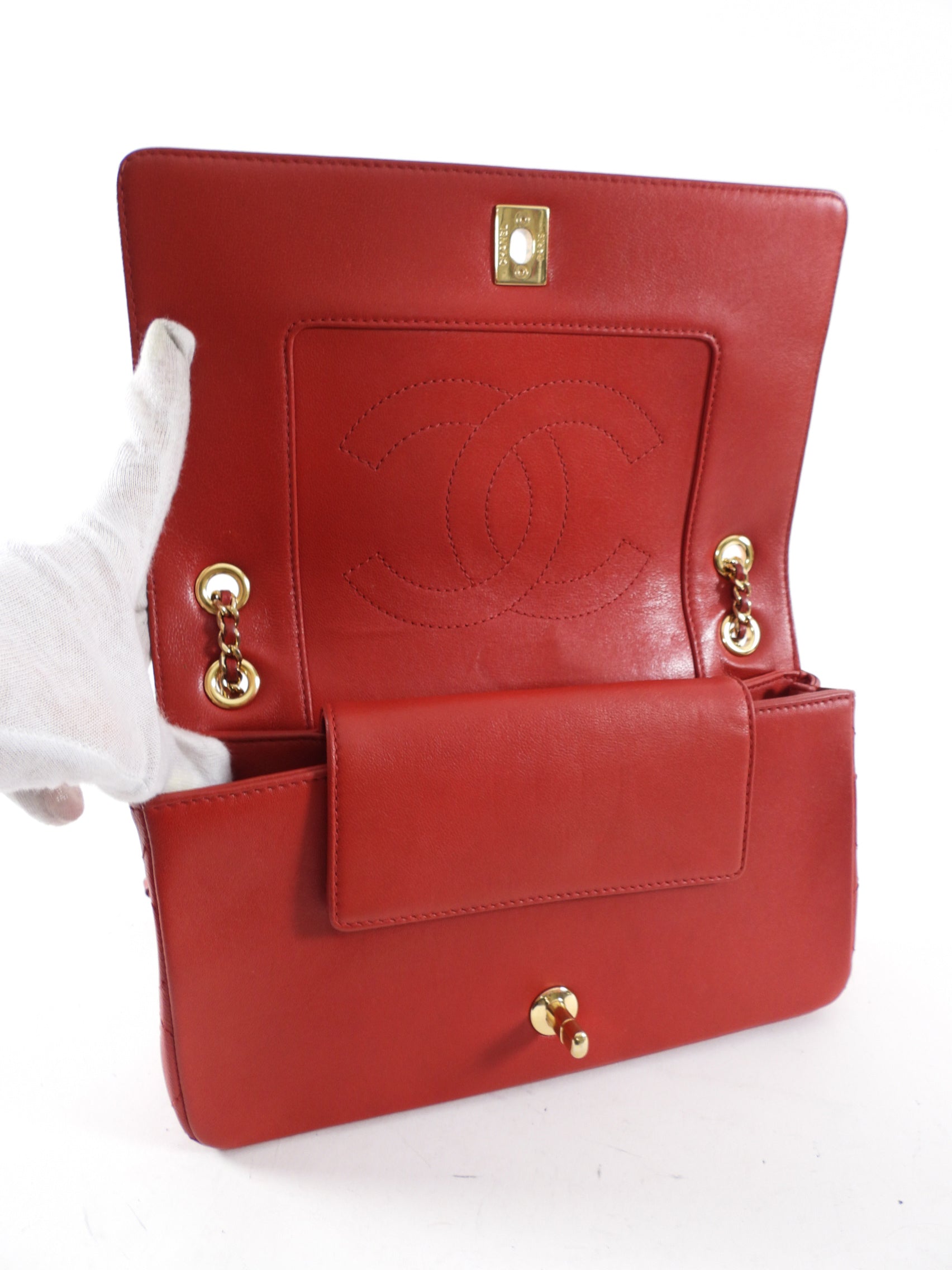 Chanel Red Leather Quilted Mademoiselle Medium Flap Bag GHW