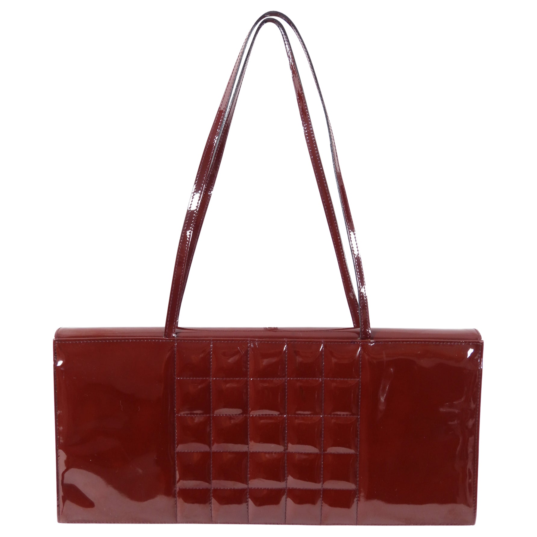 Chanel Vintage 1999 Burgundy Patent Leather Choco Bar Bag