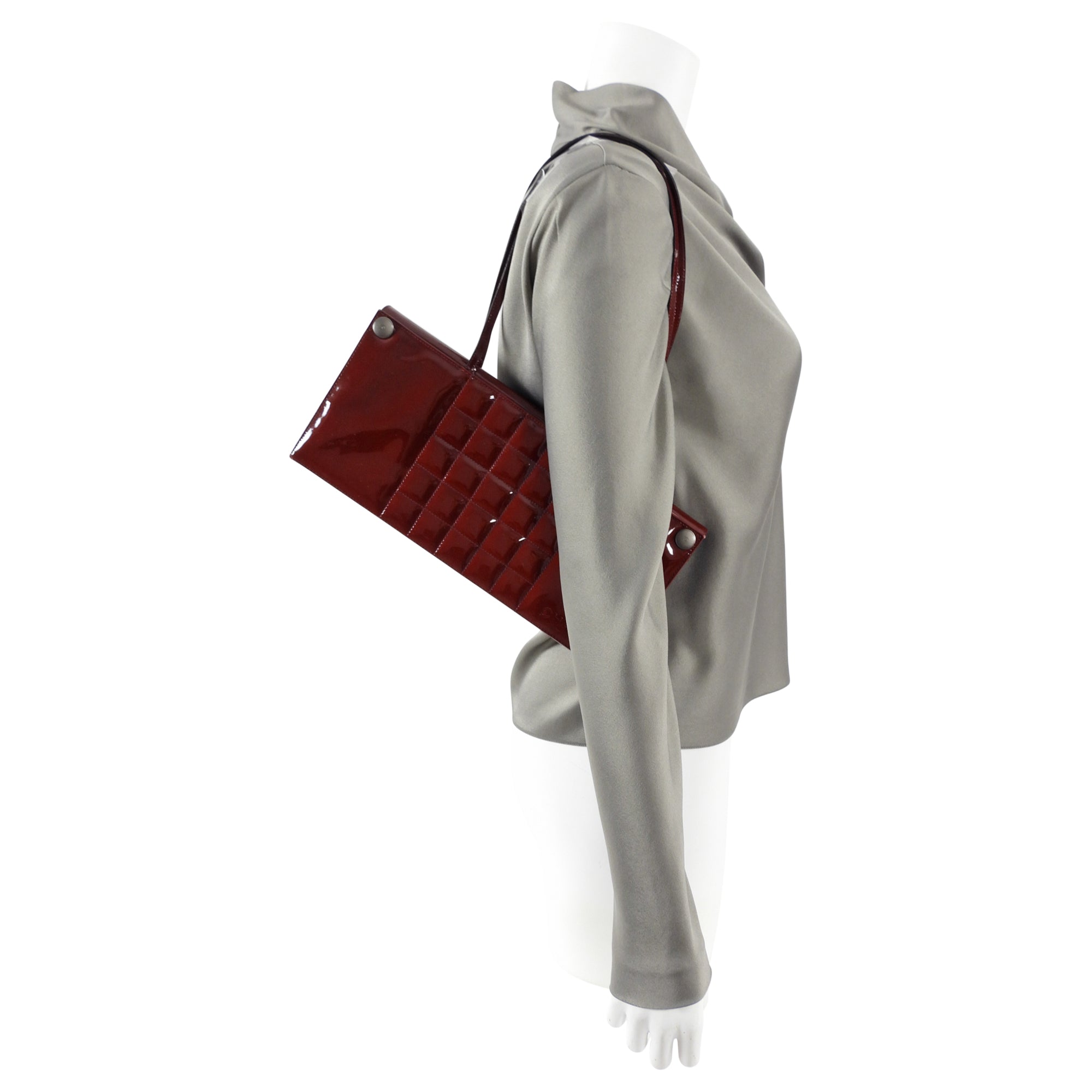 Chanel Vintage 1999 Burgundy Patent Leather Choco Bar Bag