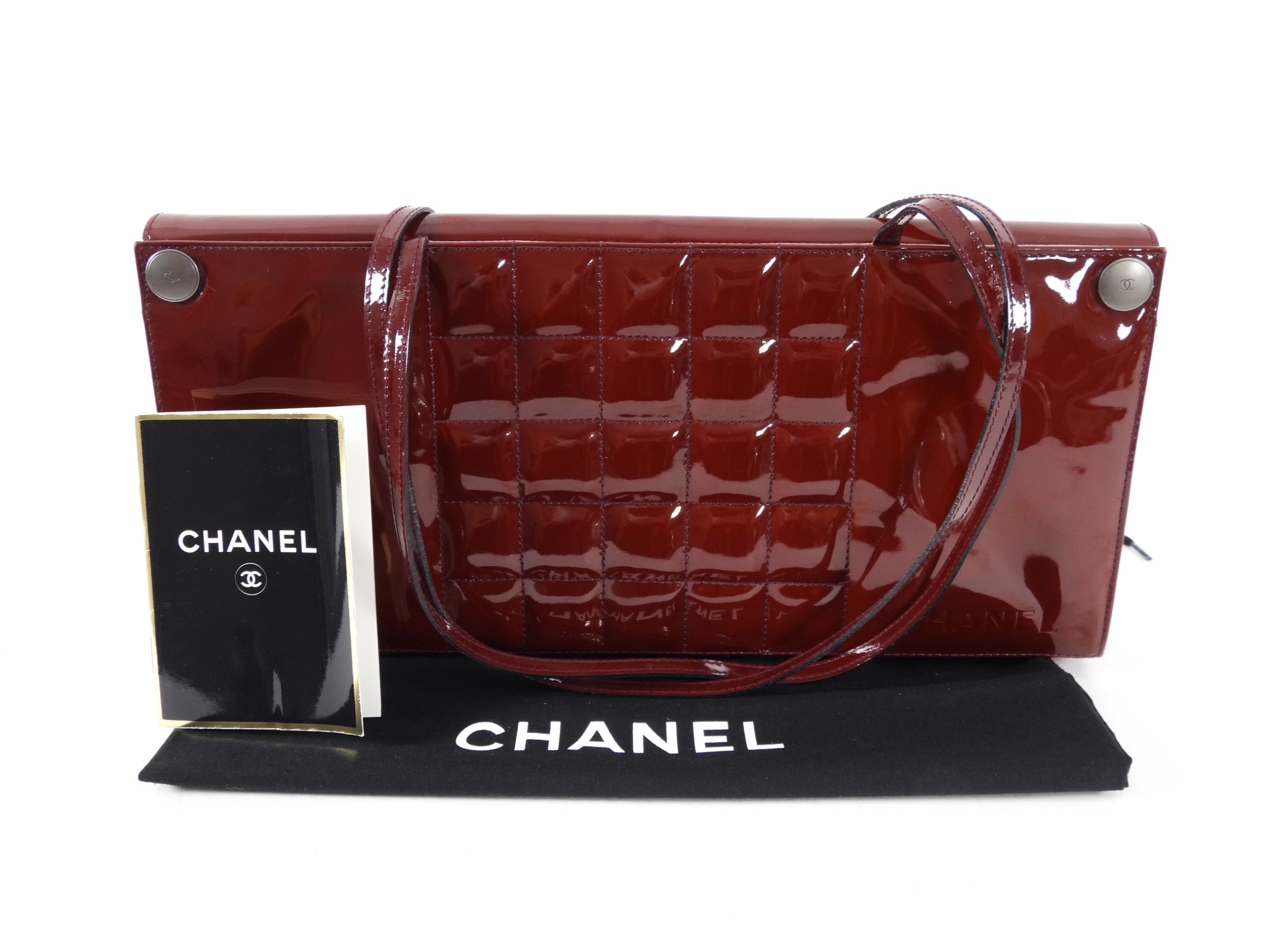 Chanel Vintage 1999 Burgundy Patent Leather Choco Bar Bag
