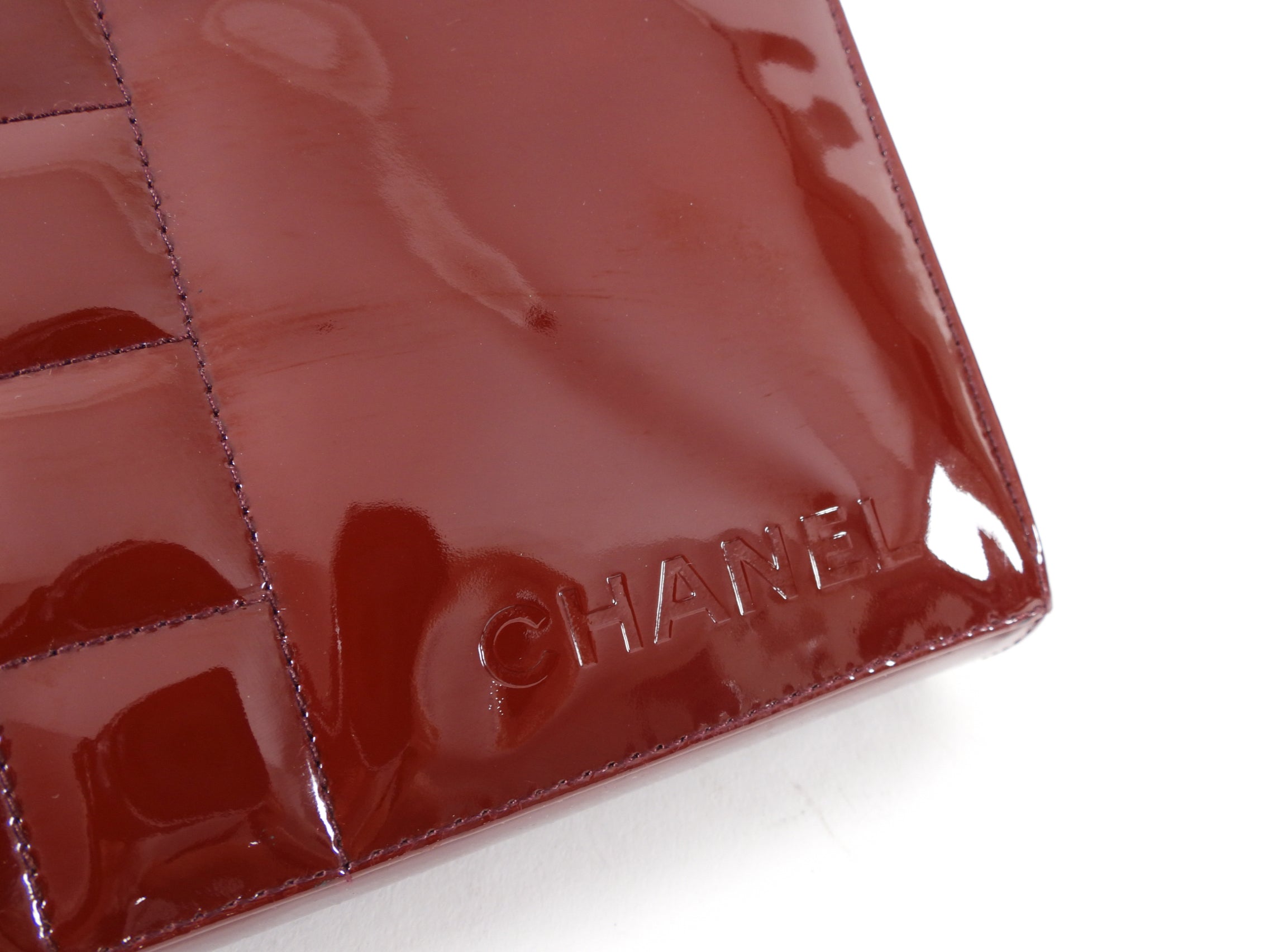 Chanel Vintage 1999 Burgundy Patent Leather Choco Bar Bag