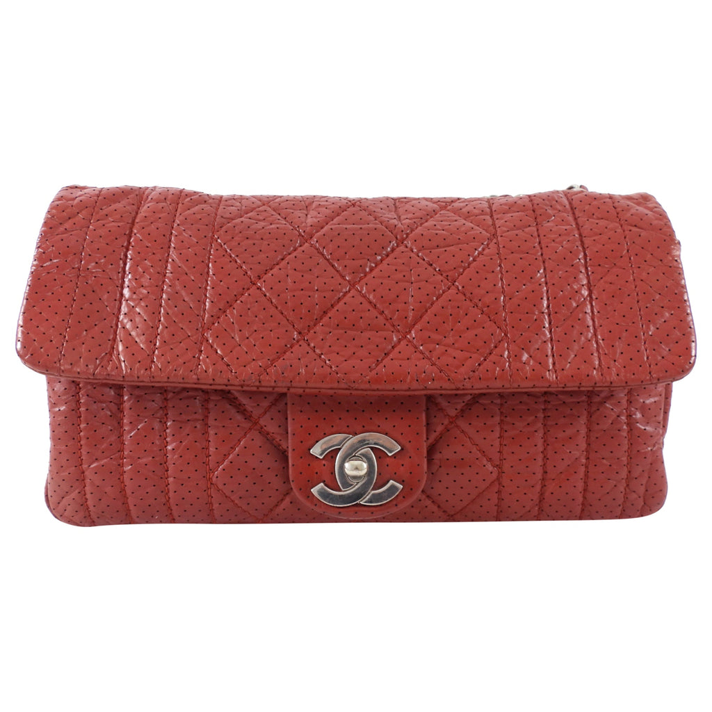 Chanel Vintage 2006 Red Perforated Leather Medium Flap Bag