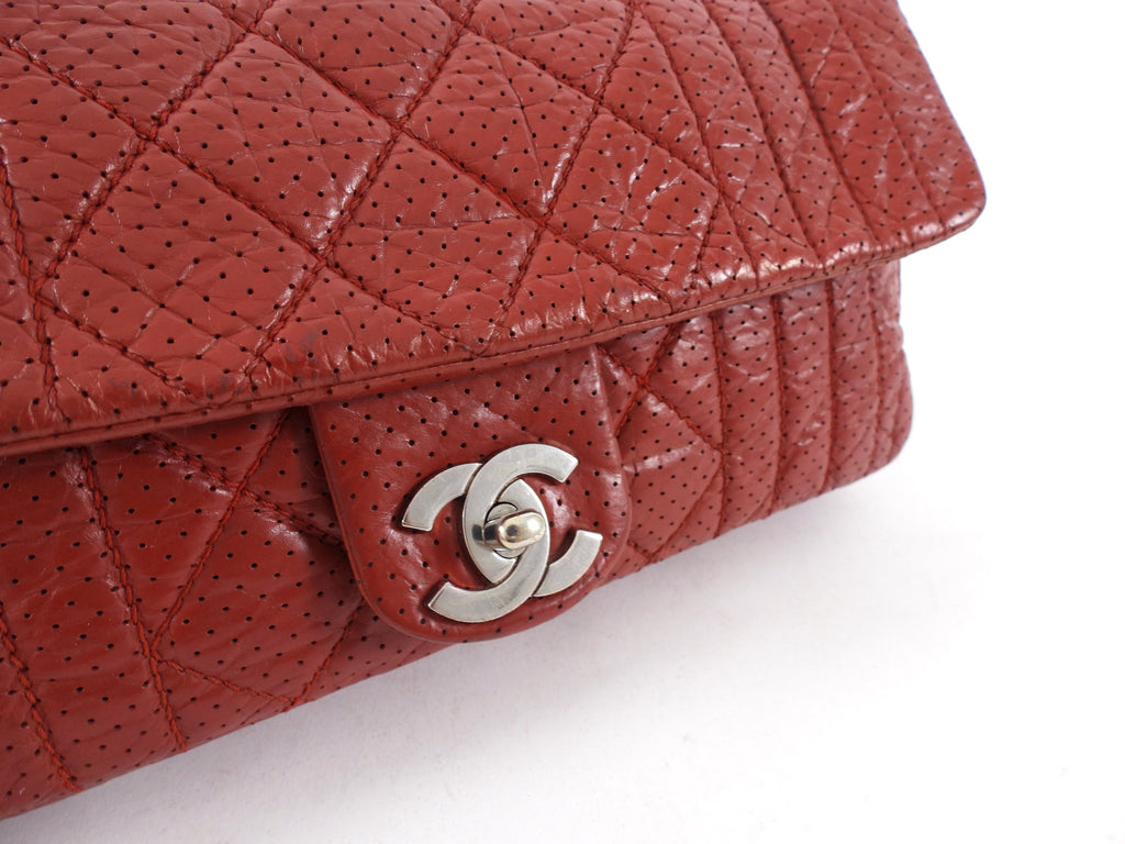 Chanel Vintage 2006 Red Perforated Leather Medium Flap Bag