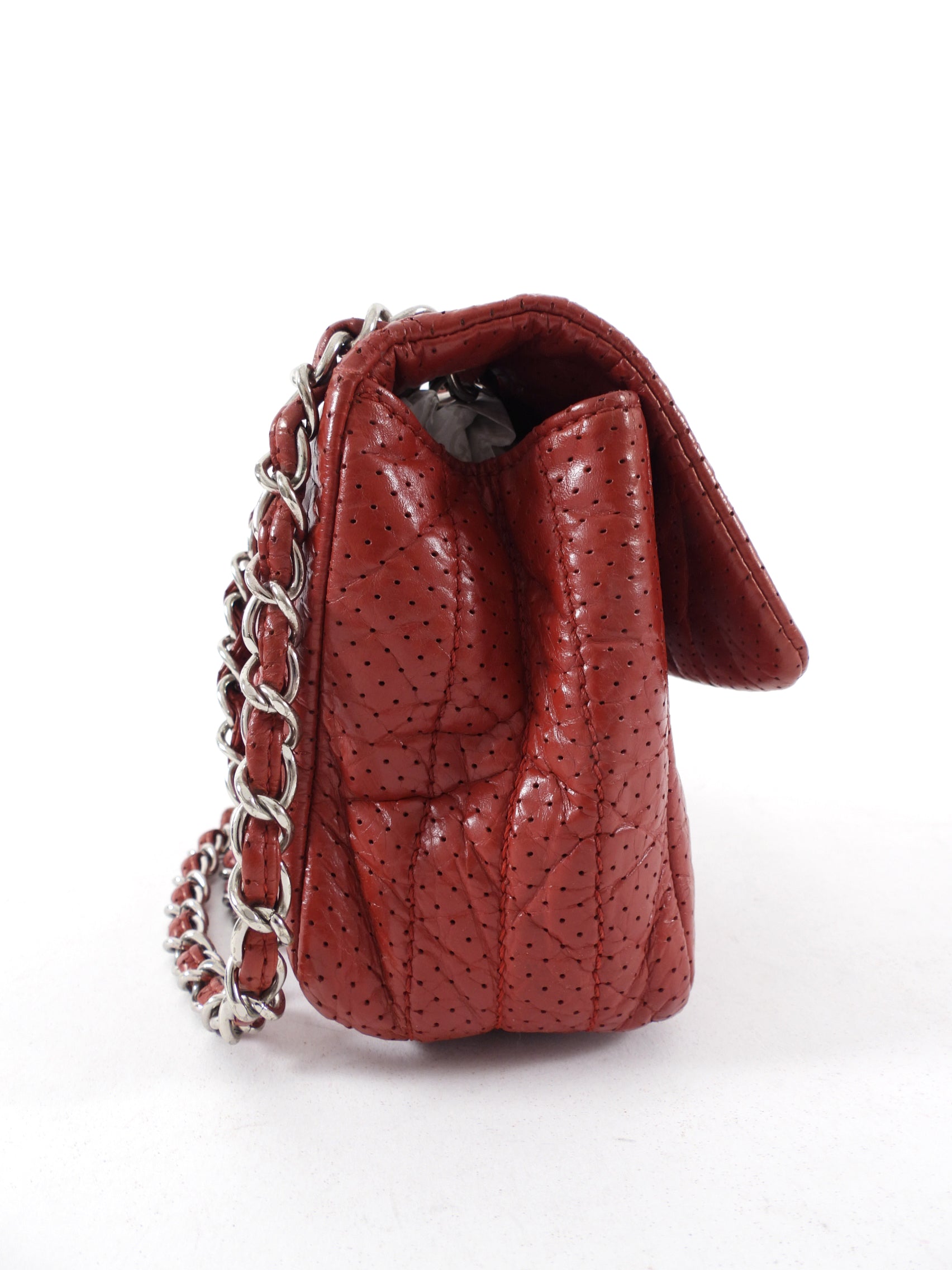 Chanel Vintage 2006 Red Perforated Leather Medium Flap Bag