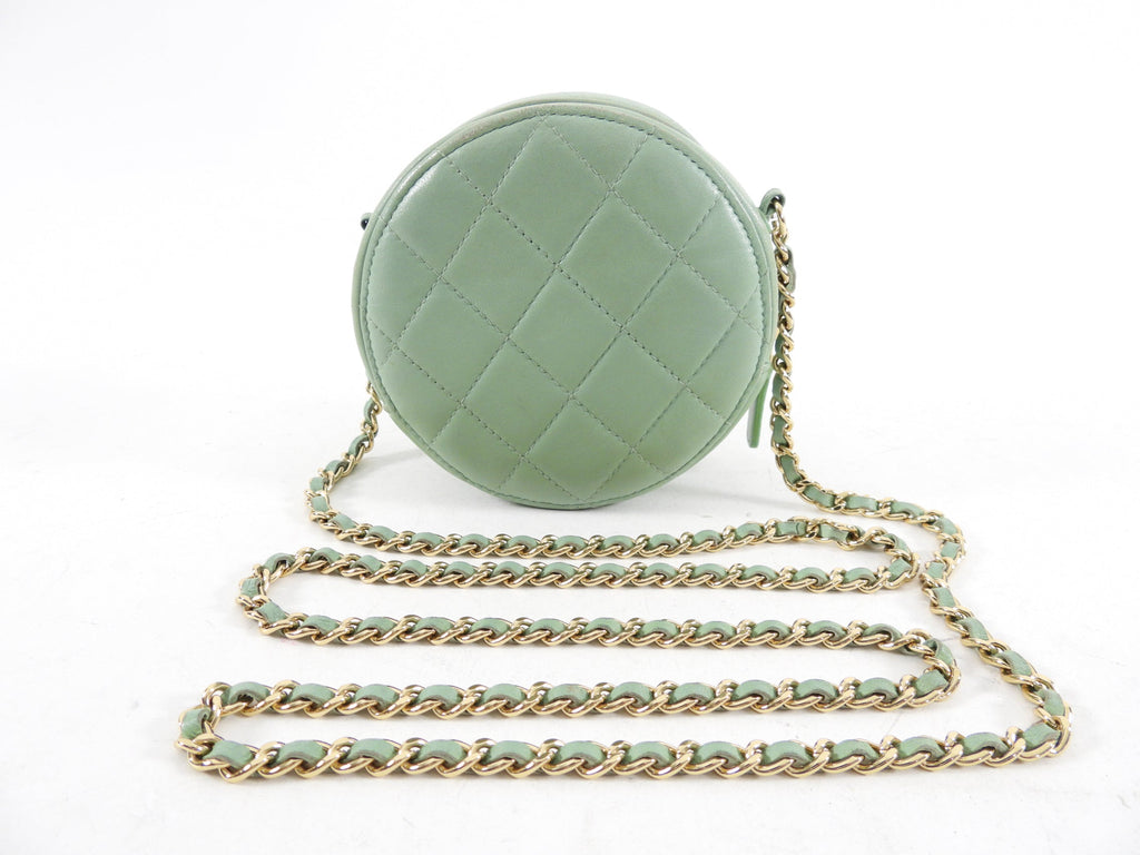 Chanel Mint Green Quilted Leather CC Strass Mini Round Clutch Bag