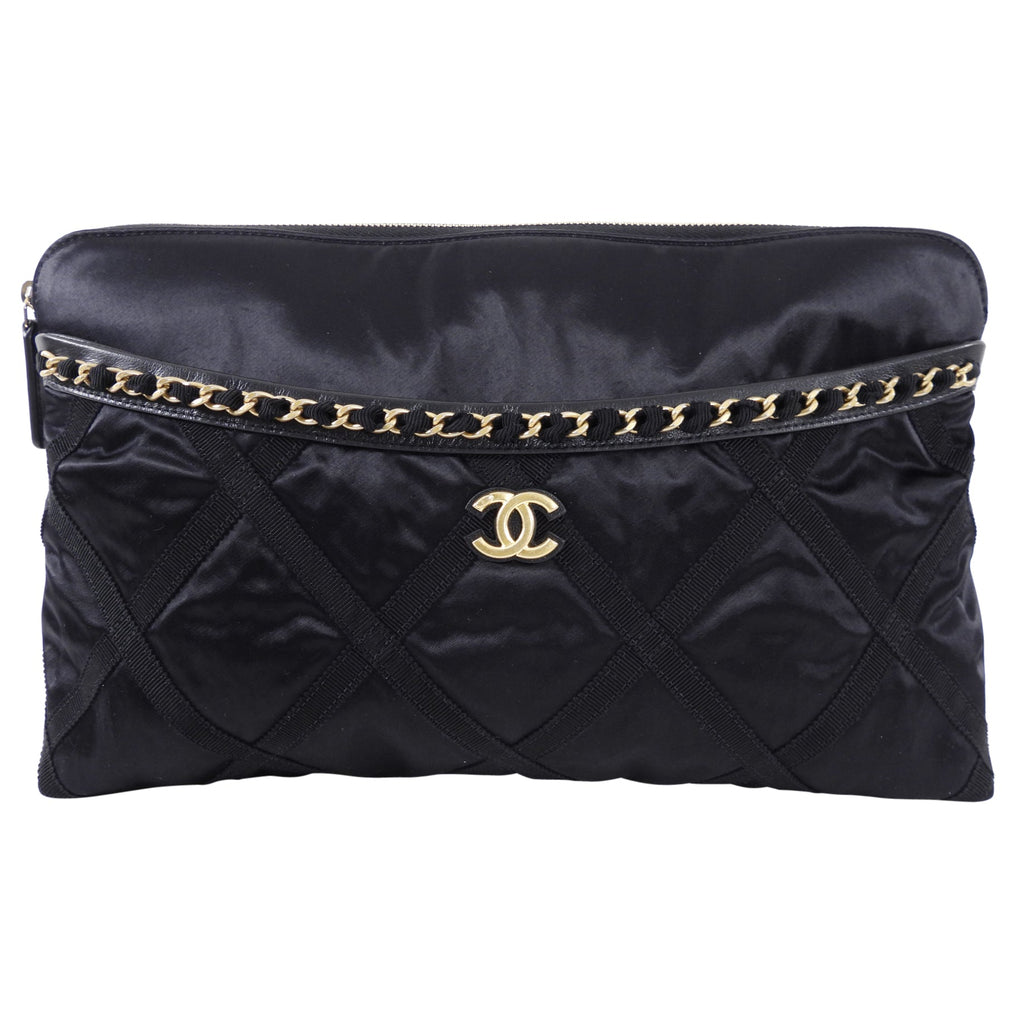 Chanel 2022 Black Satin Ribbon Clutch / Tote Bag