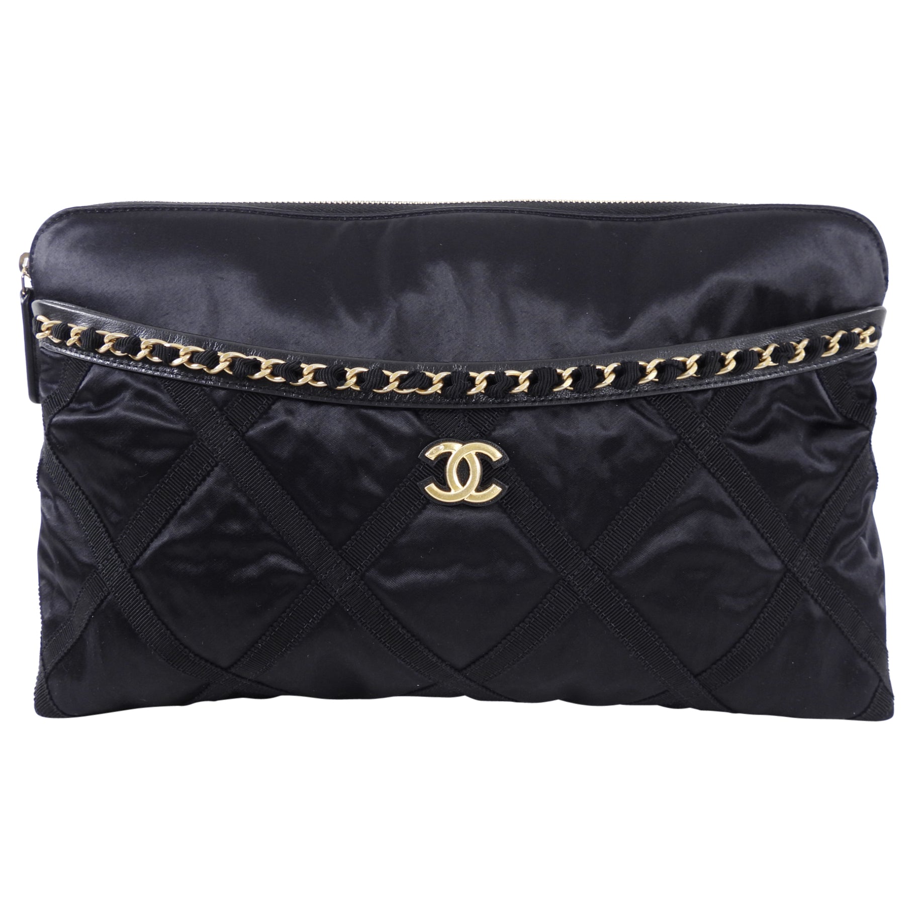 Chanel 2022 Black Satin Ribbon Clutch / Tote Bag