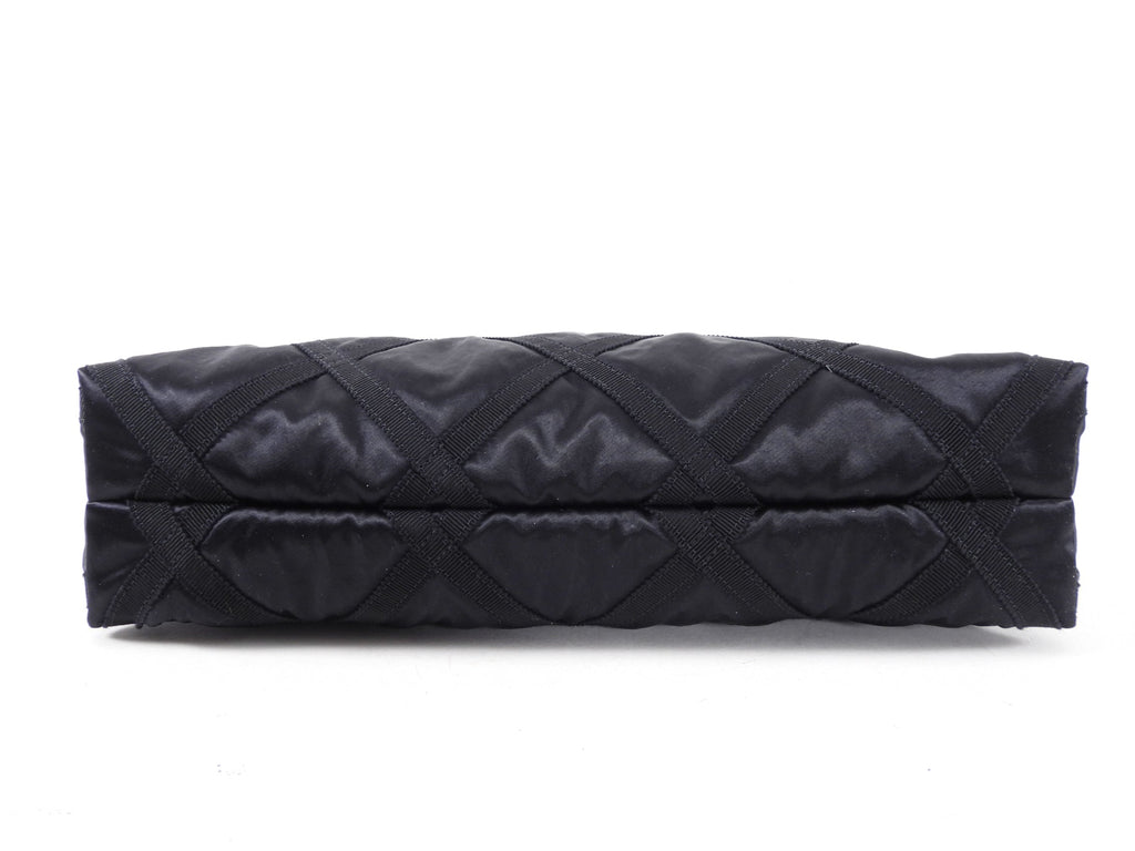 Chanel 2022 Black Satin Ribbon Clutch / Tote Bag