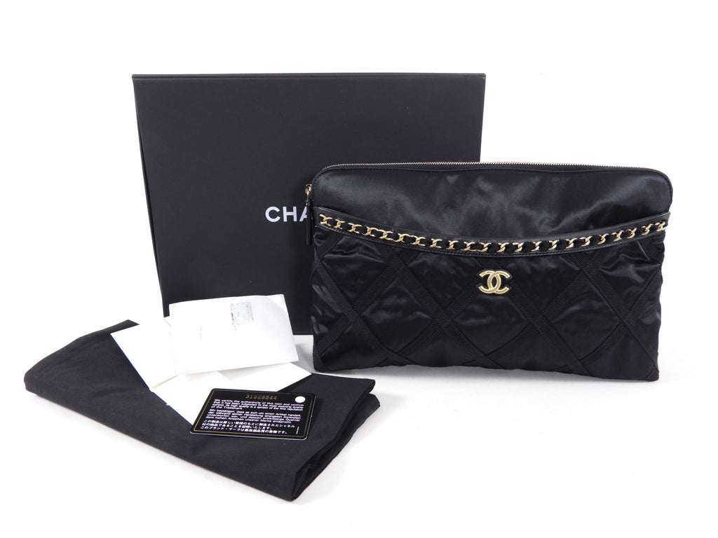 Chanel 2022 Black Satin Ribbon Clutch / Tote Bag