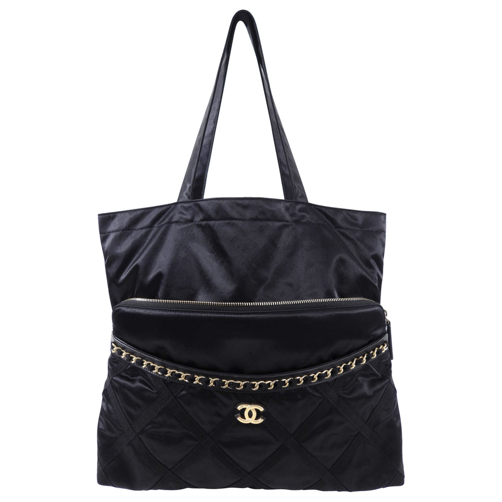 Chanel 2022 Black Satin Ribbon Clutch / Tote Bag