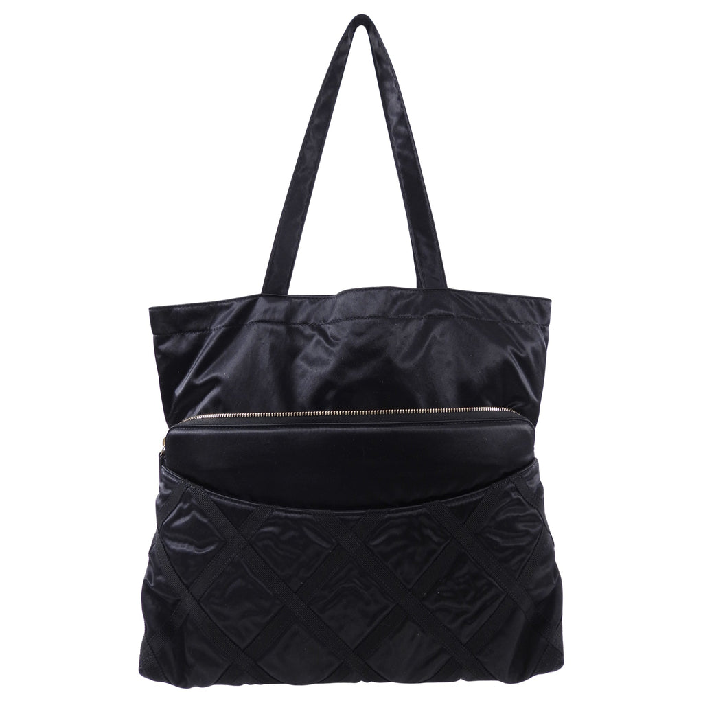 Chanel 2022 Black Satin Ribbon Clutch / Tote Bag