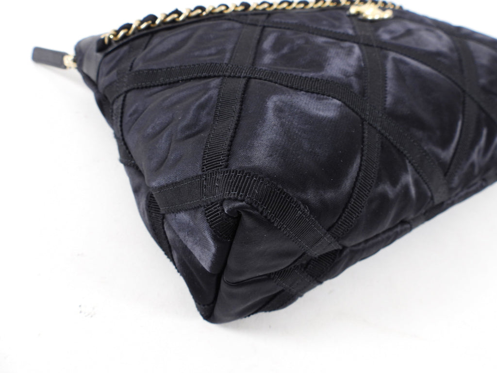 Chanel 2022 Black Satin Ribbon Clutch / Tote Bag