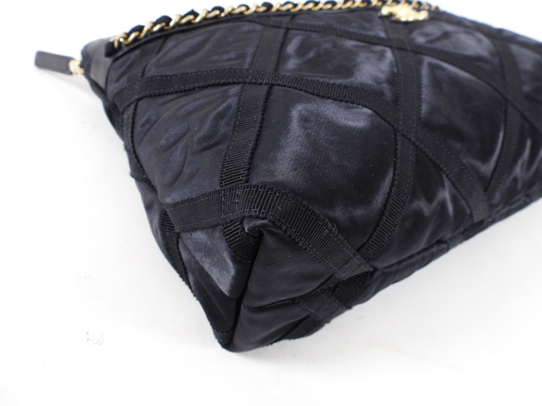 Chanel 2022 Black Satin Ribbon Clutch / Tote Bag