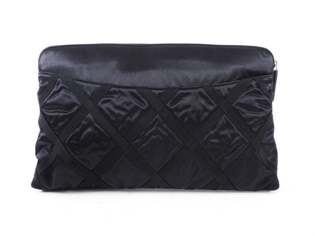 Chanel 2022 Black Satin Ribbon Clutch / Tote Bag