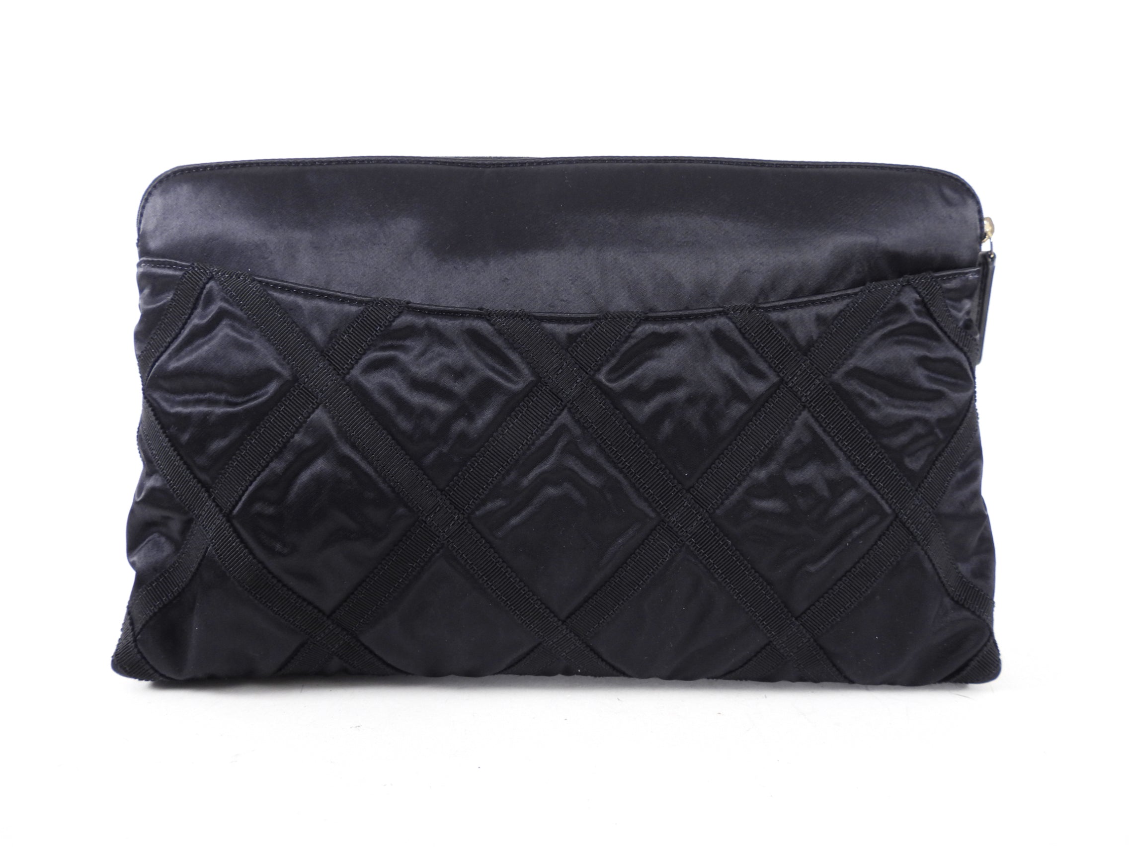 Chanel 2022 Black Satin Ribbon Clutch / Tote Bag