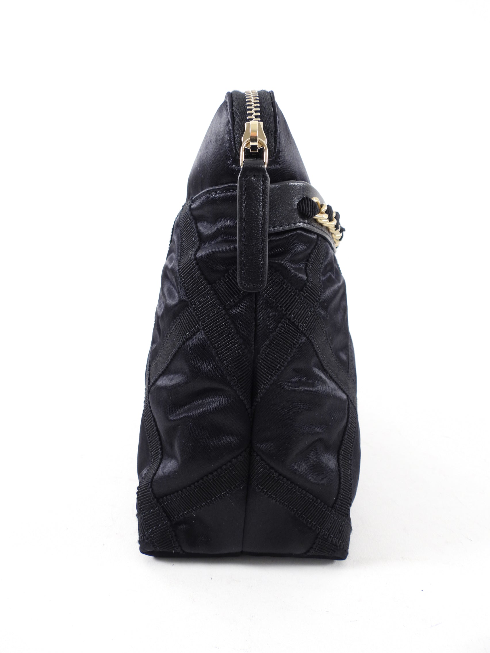 Chanel 2022 Black Satin Ribbon Clutch / Tote Bag