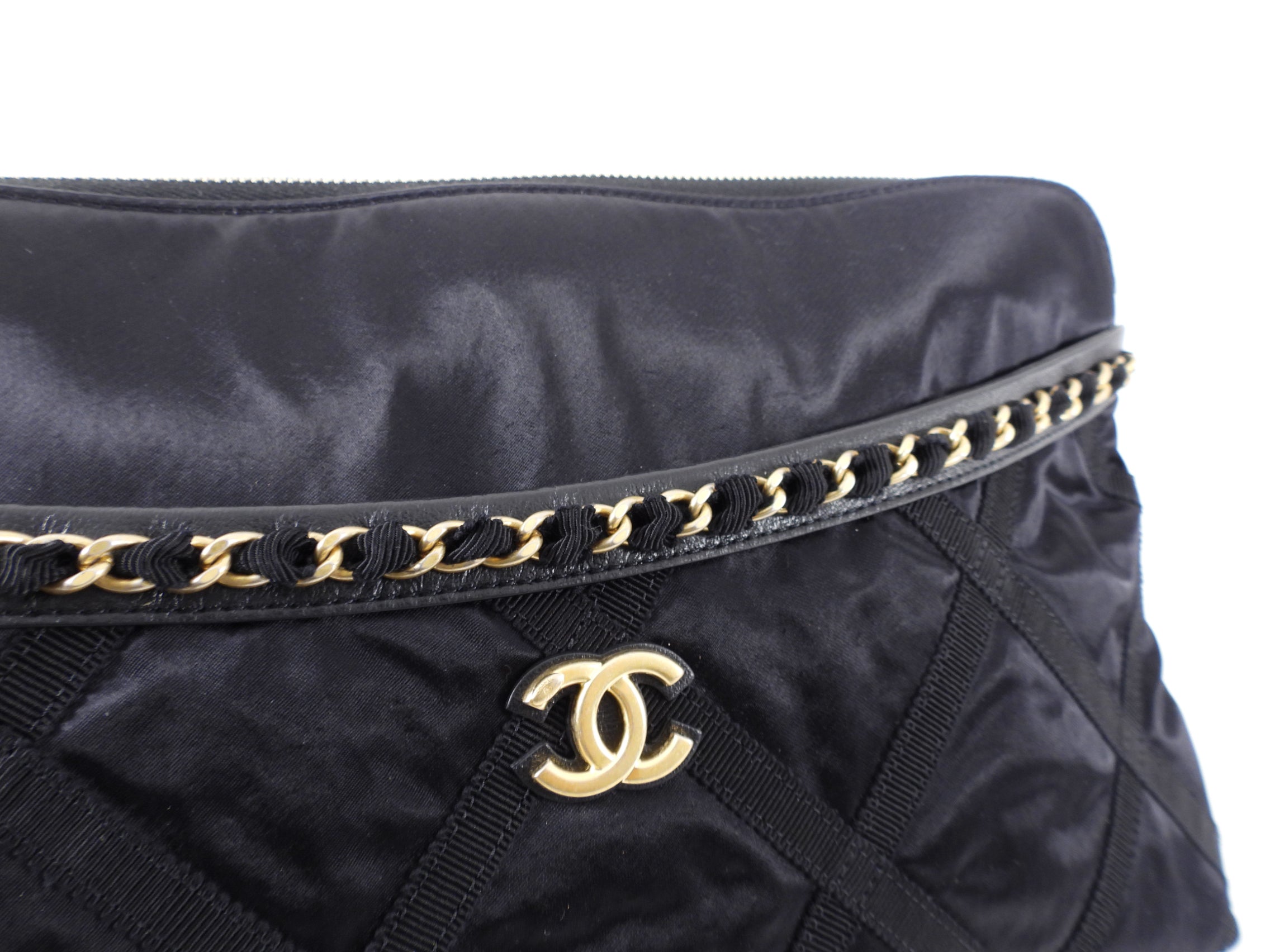 Chanel 2022 Black Satin Ribbon Clutch / Tote Bag