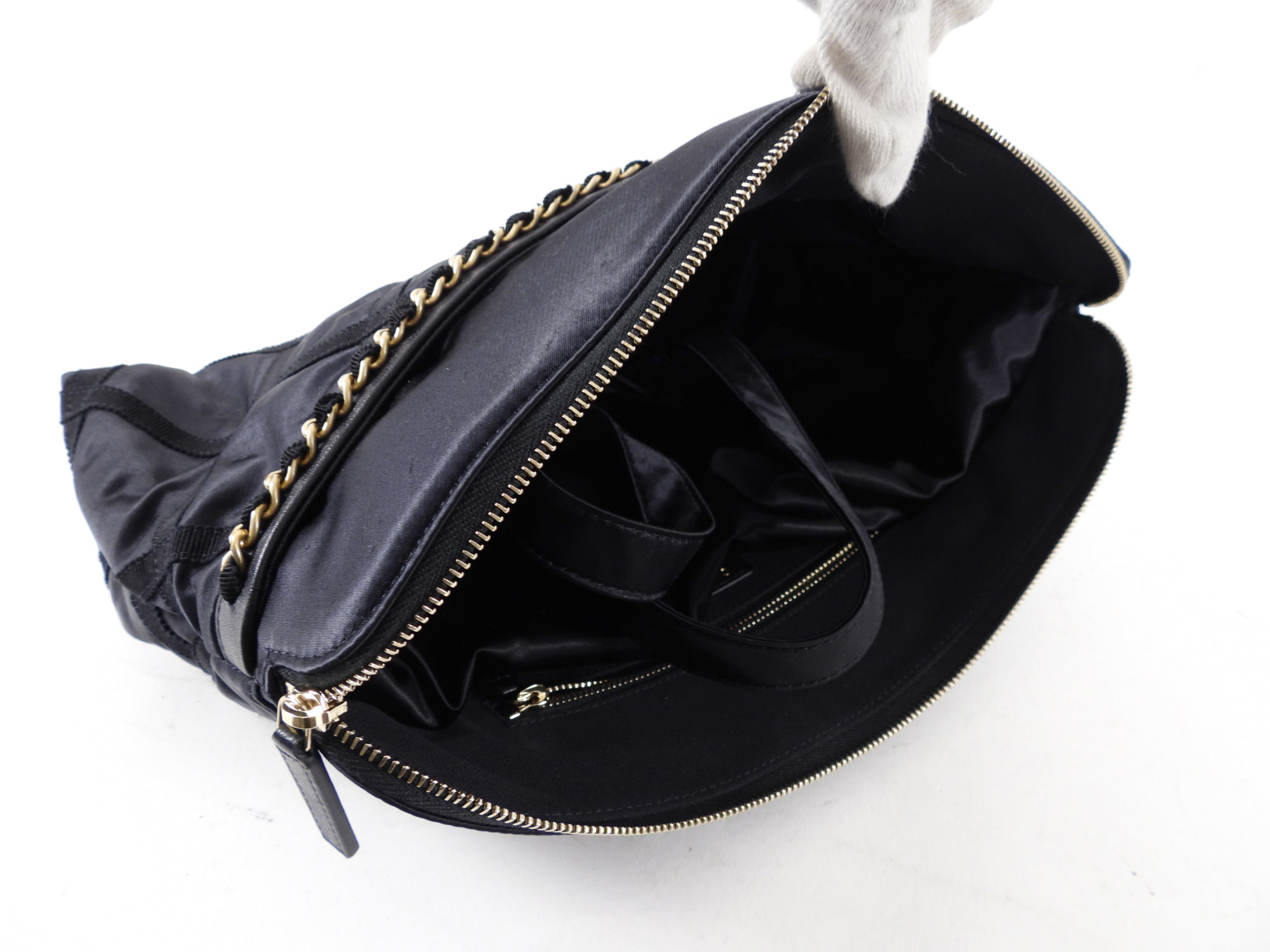 Chanel 2022 Black Satin Ribbon Clutch / Tote Bag