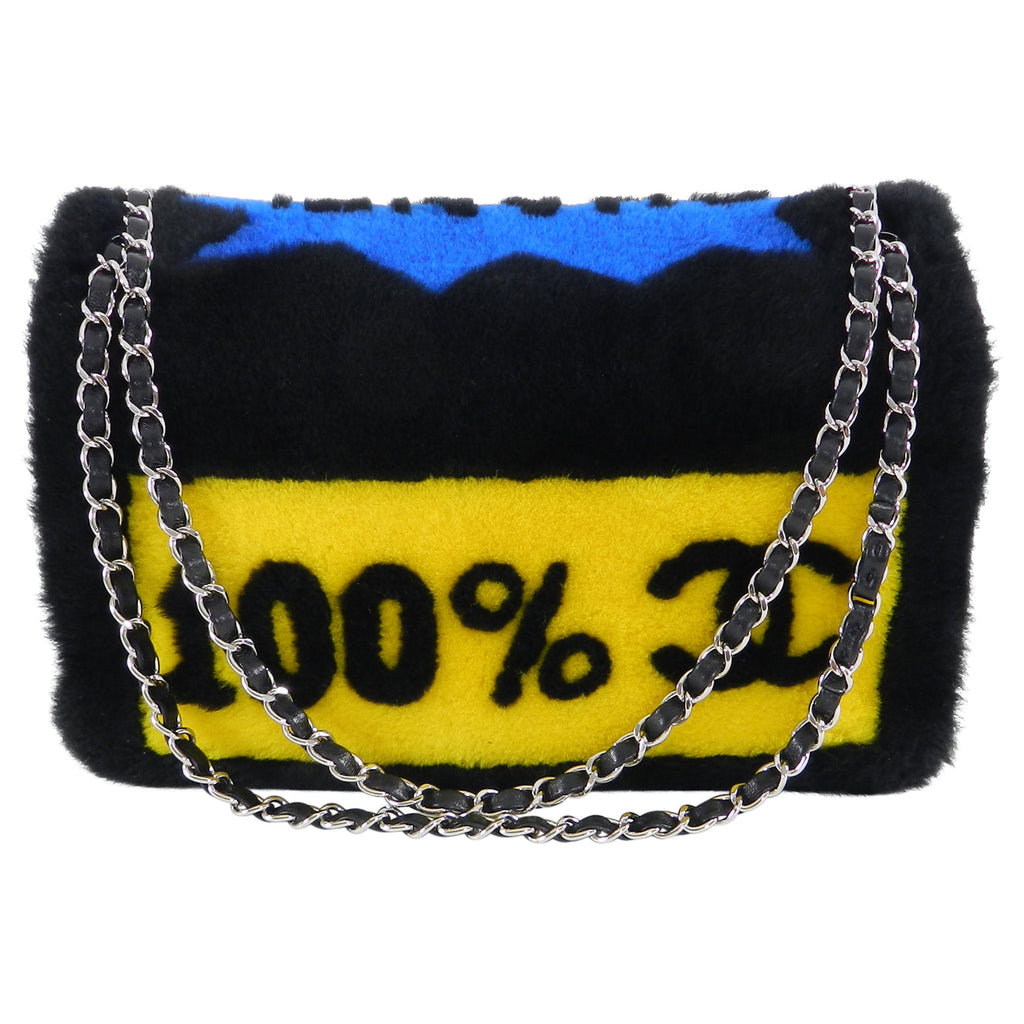 Chanel 14A Patchwork No. 5 Caption Comic Shearling jumbo flap bag