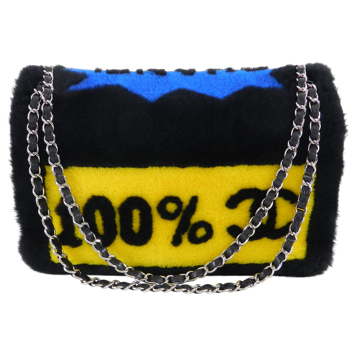 Chanel 14A Patchwork No. 5 Caption Comic Shearling jumbo flap bag