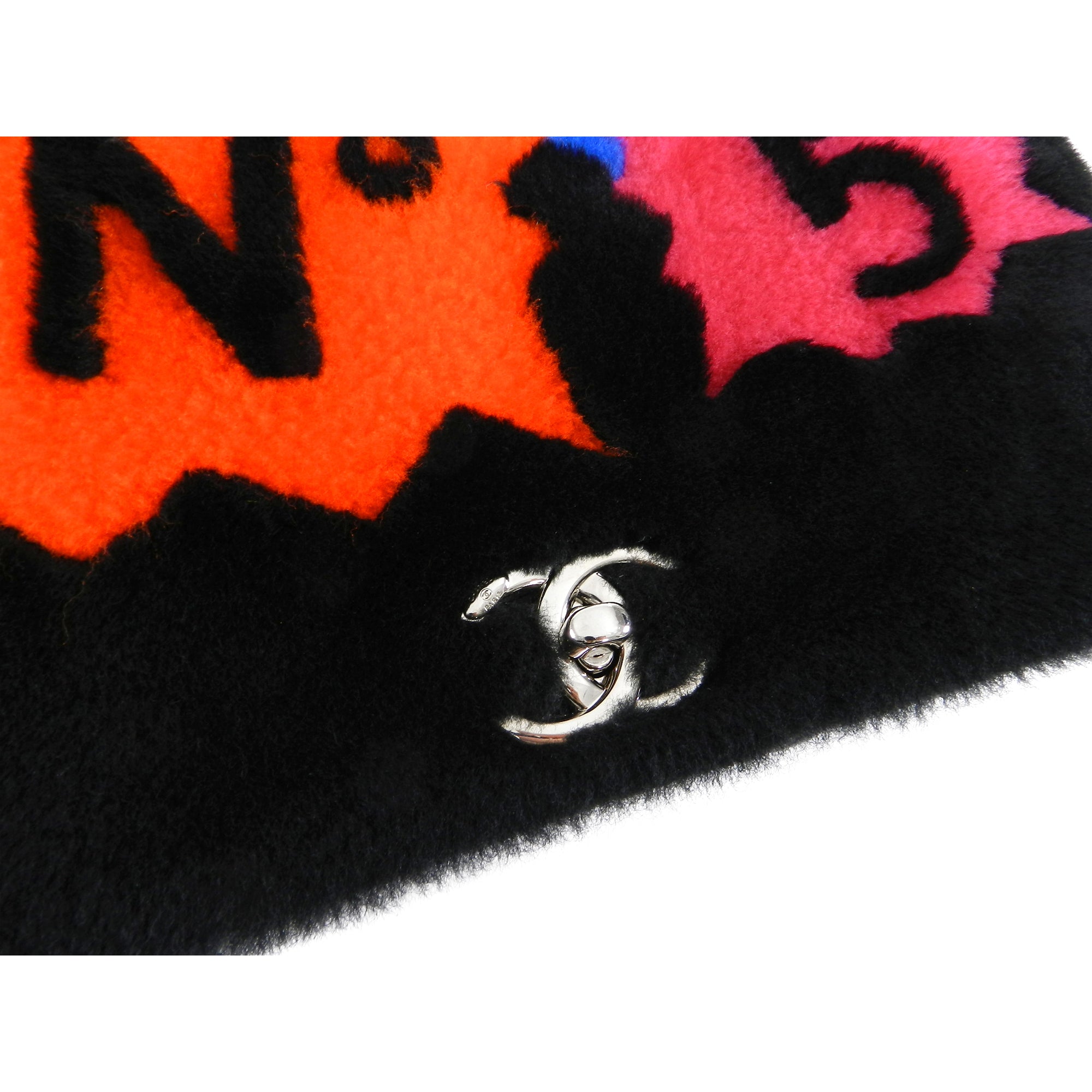 Chanel 14A Patchwork No. 5 Caption Comic Shearling jumbo flap bag