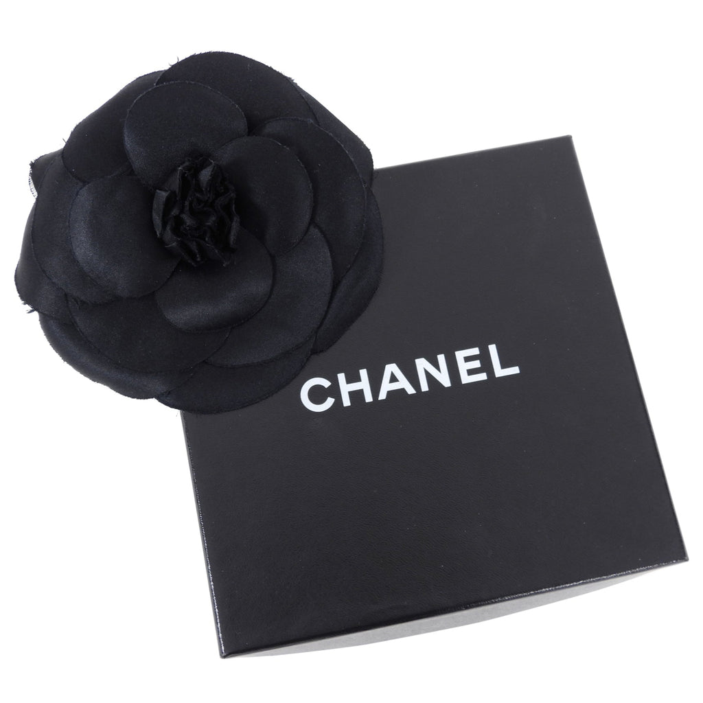 Chanel Vintage 1990’s Extra Large Black Silk Camelia Flower Pin
