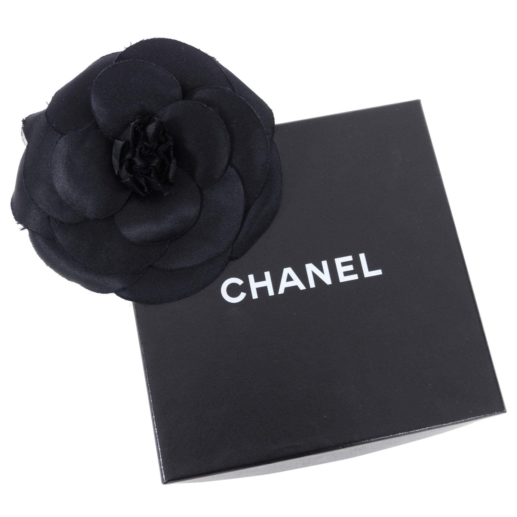 Chanel Vintage 1990’s Extra Large Black Silk Camelia Flower Pin