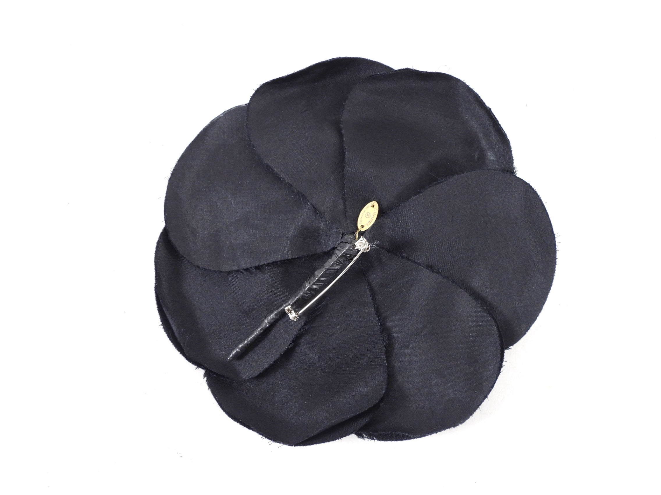 Chanel Vintage 1990’s Extra Large Black Silk Camelia Flower Pin