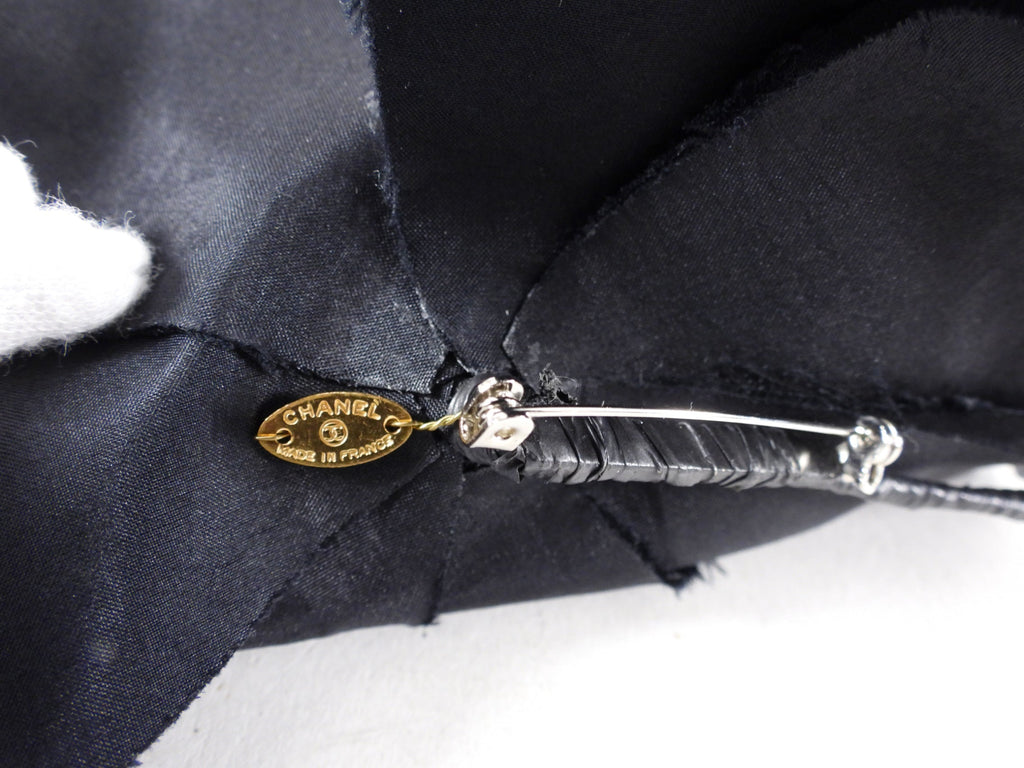Chanel Vintage 1990’s Extra Large Black Silk Camelia Flower Pin
