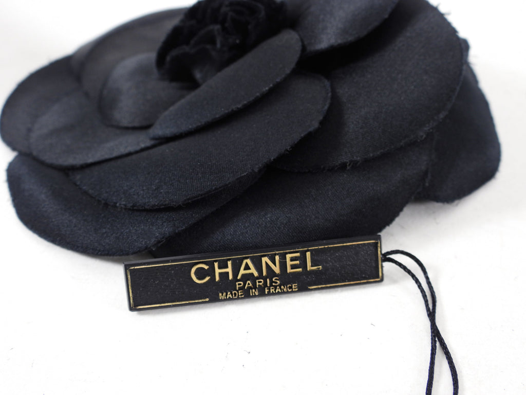 Chanel Vintage 1990’s Extra Large Black Silk Camelia Flower Pin