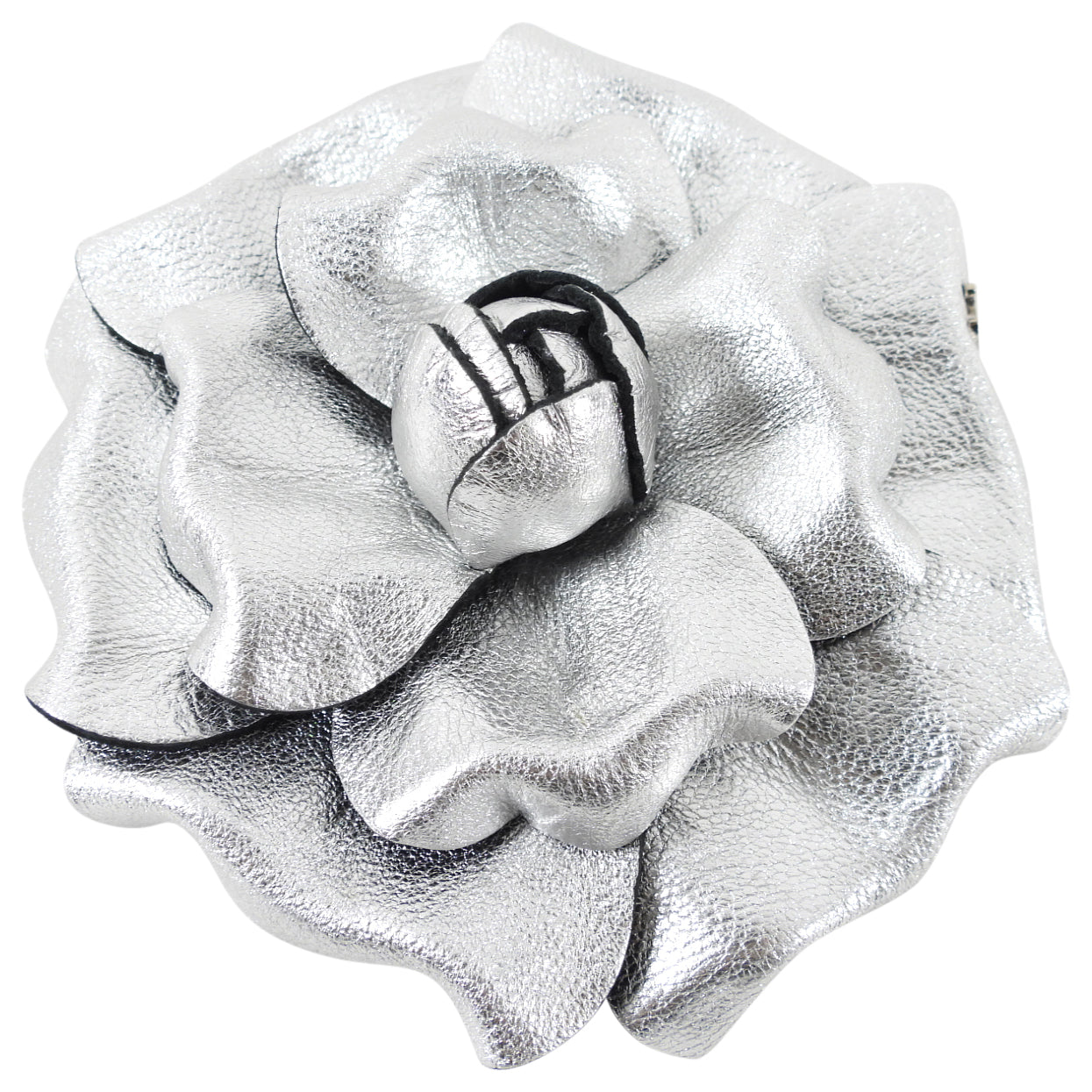 Chanel Silver Molded Camelia Flower Brooch / Pin