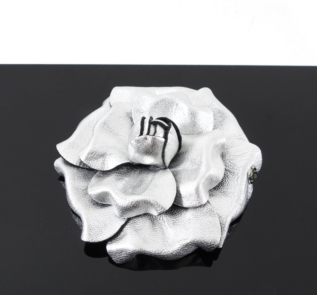 Chanel Silver Molded Camelia Flower Brooch / Pin