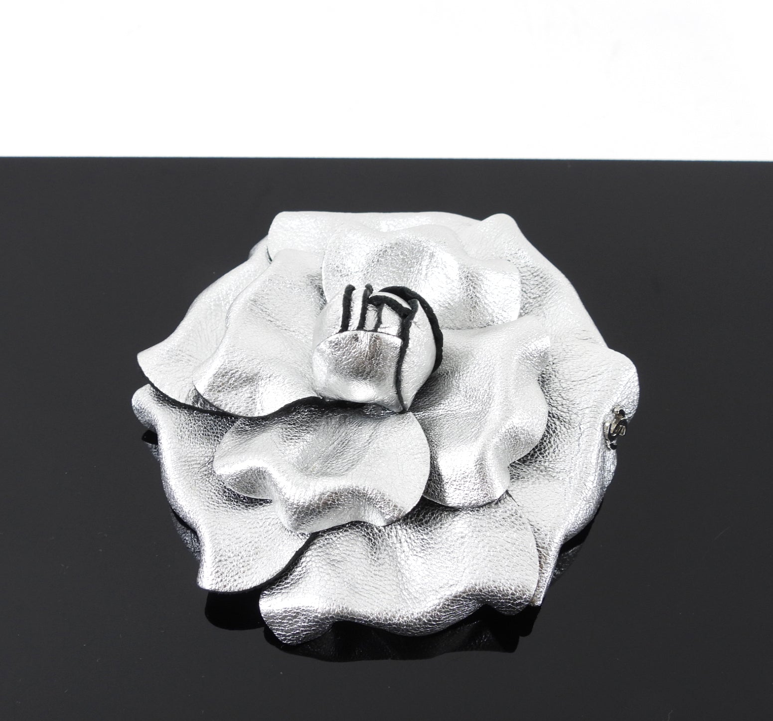 Chanel Silver Molded Camelia Flower Brooch / Pin