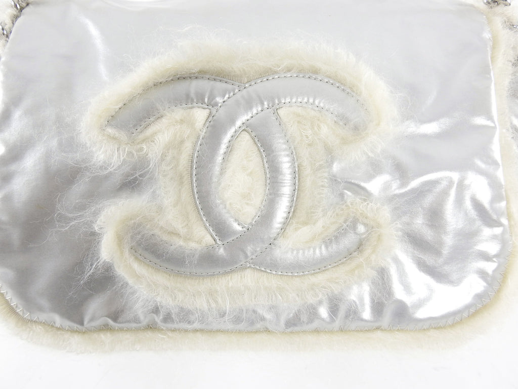 Chanel XL Silver Polar Flap CC Logo Flap Shoulder Bag