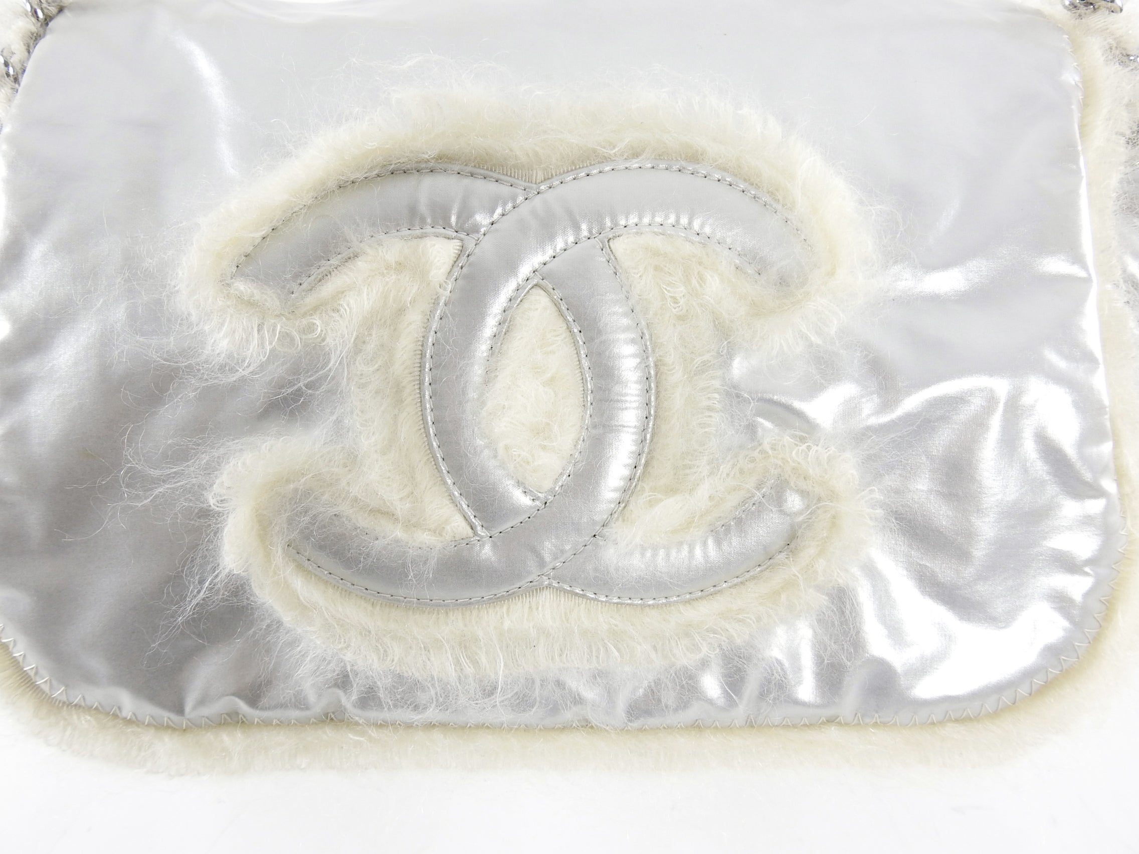 Chanel XL Silver Polar Flap CC Logo Flap Shoulder Bag