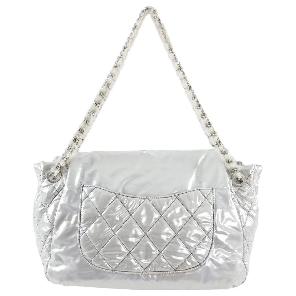 Chanel XL Silver Polar Flap CC Logo Flap Shoulder Bag